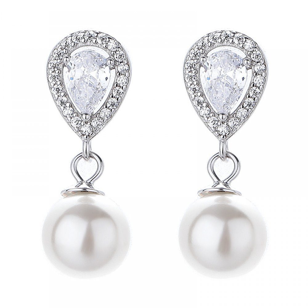 Invanter Paar Ohrhänger Modische und elegante Tropfen geformte Full Diamond Pearl Ohrringe (S925 Silber), Weihnachtsgeschenke für Frauen , inkl Geschenktasche