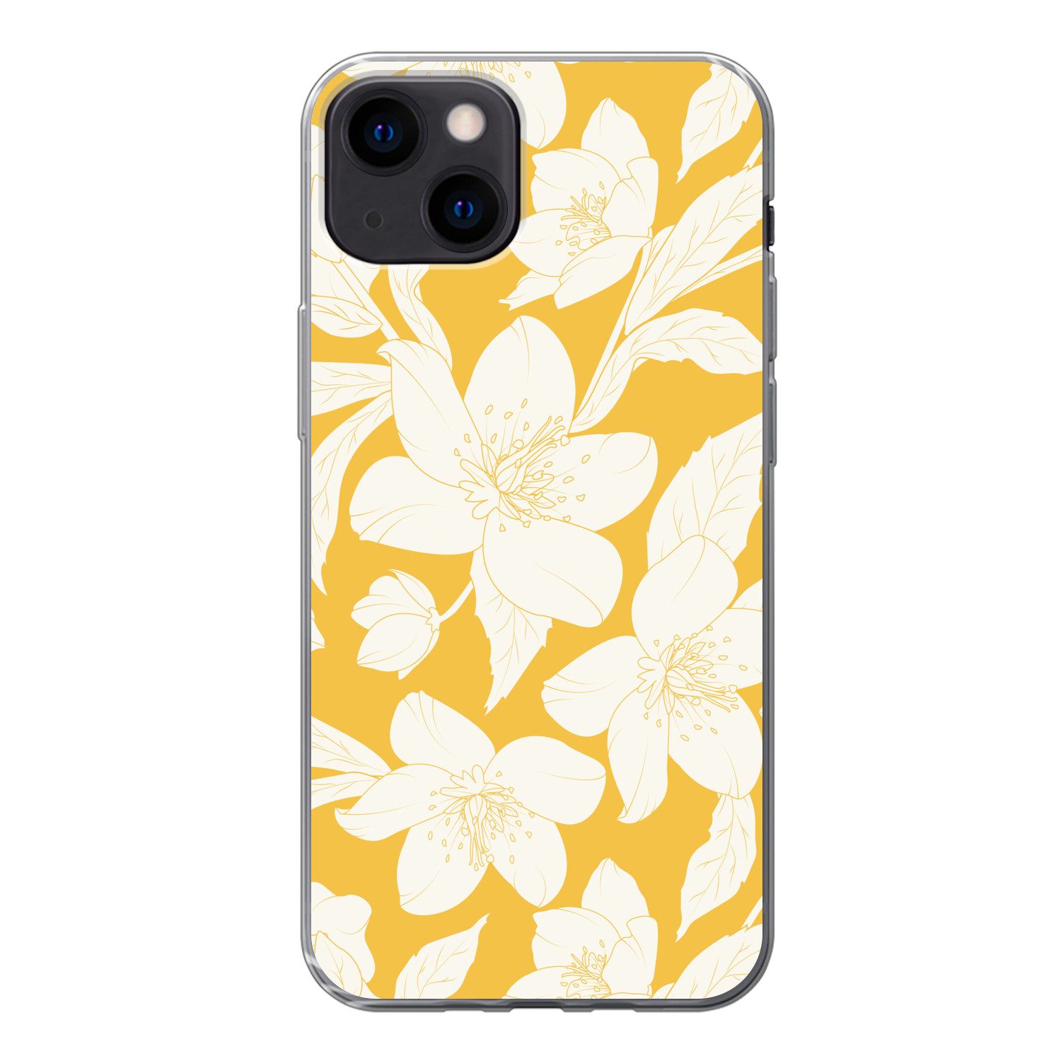 MuchoWow Handyhülle für Apple iPhone 13 Blumen - Muster - Gelb - Weiß, Smartphone-Bumper, Print, Handy Schutzhülle Dünn
