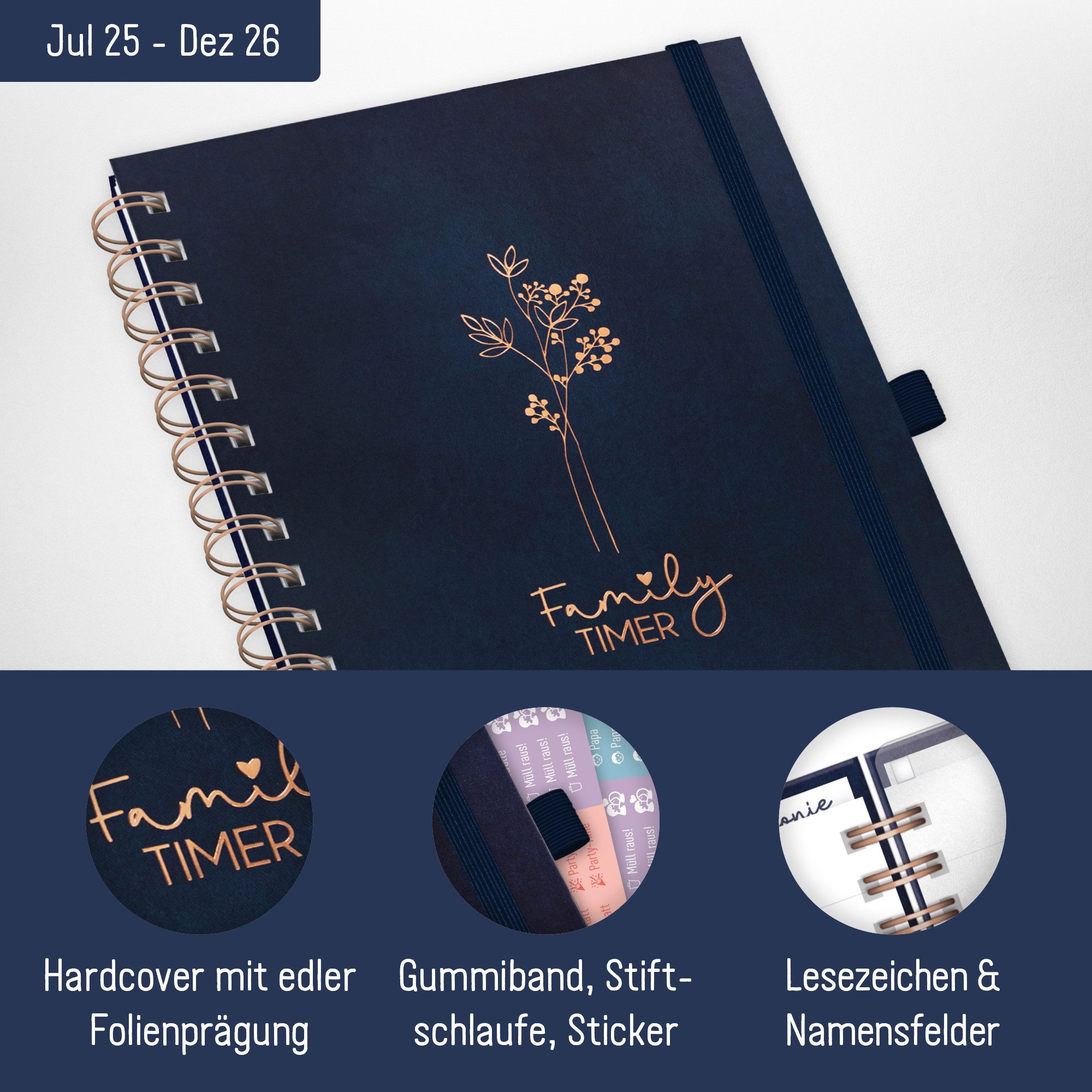 Häfft Familienkalender Family-Timer Deluxe 2025/2026 / A5 / 18 Monate