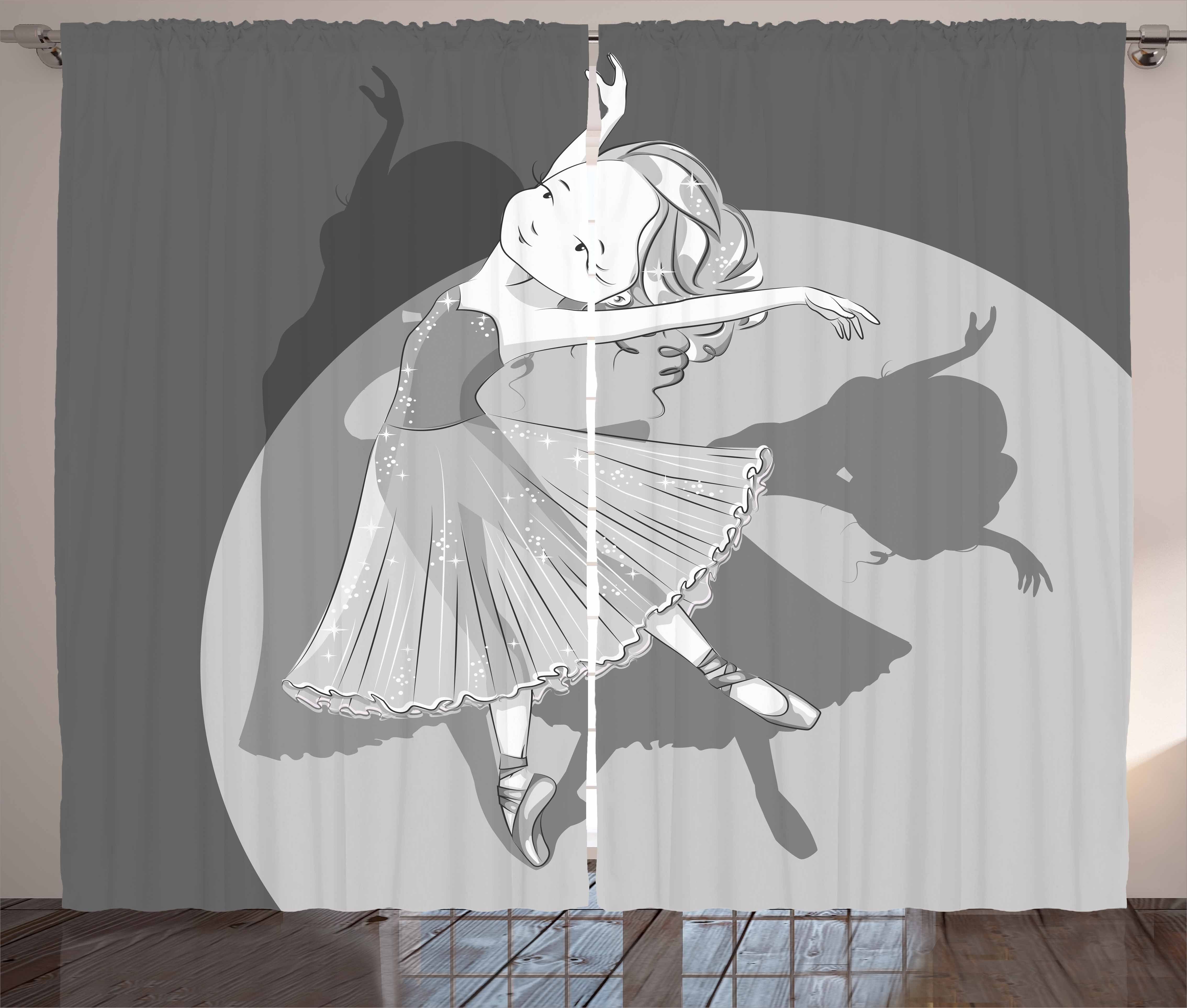 Ballerina-Mädchen-Schatten und Gardine Abakuhaus, Vorhang Retro mit Haken, Kräuselband Schlafzimmer Schlaufen