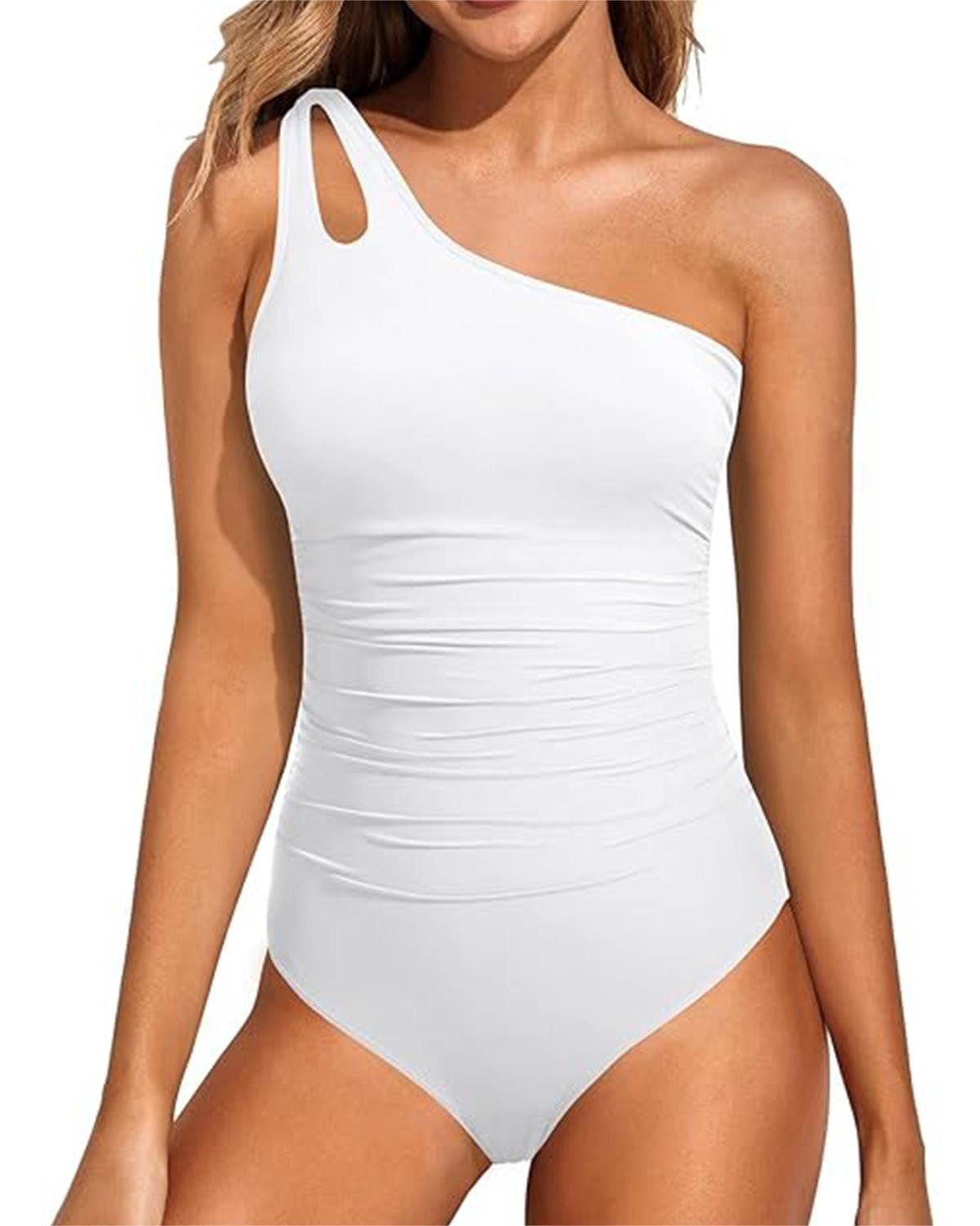 B.X Badekleid Damen one-Shoulder-Sexy einfarbig undichten Rücken Einteiler-Badeanzug Bauchkontrolle angemessen bedeckendes durchbrochenes Badeanzug