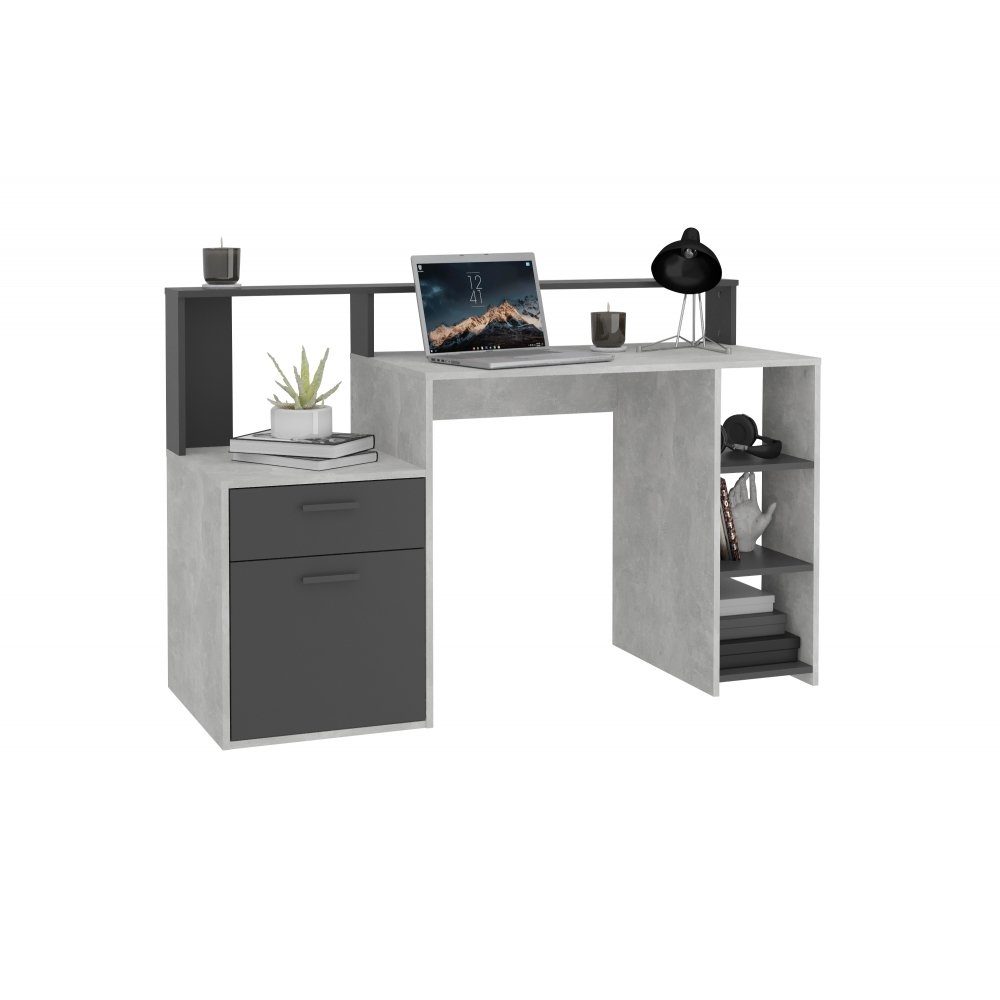 FMD Möbel Schreibtisch Schreibtisch Bürotisch Arbeitstisch Home Office  BOLTON ca. 137 x 91 x 50 cm Beton Grau / Anthrazit