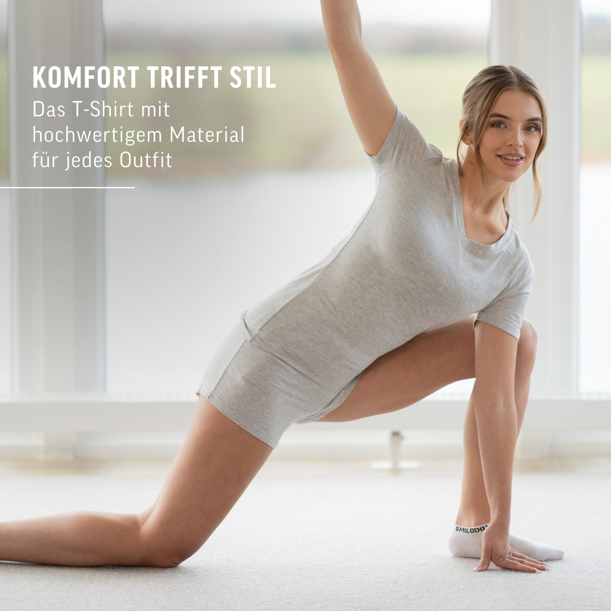 Smilodox T-Shirt Nela Modal, Shaped Fit Kurzarm V-Neck Shirt, weiches Material Oberteil kurze Ärmel mit optimaler Passform, Sportshirt, Alltag Yoga