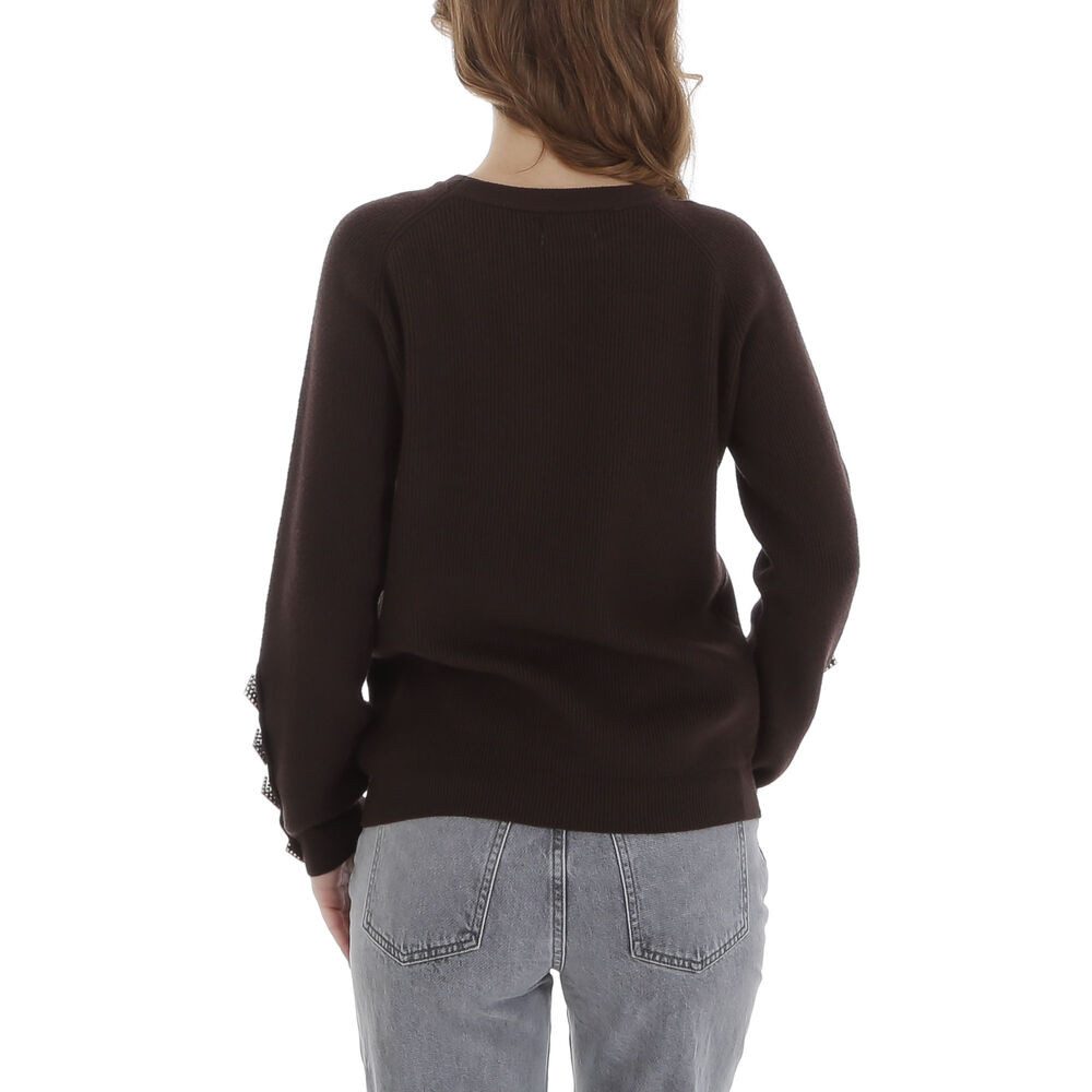 Ital-Design Strickpullover Damen Freizeit (88578874) Strass Stretch Strickpullover in Braun