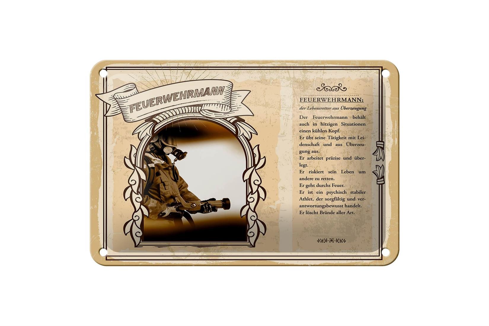 Femer GmbH Metallschild Berufe 18x12cm Feuerwehrmann Lebensretter Feuer Schild, (1 St), gewölbte Oberfläche, abgerundete Ecken, umgeschlagene Kanten