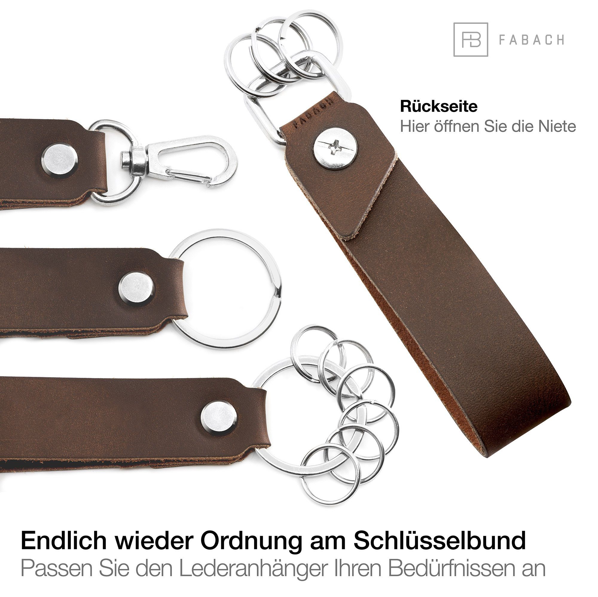FABACH Schlüsselanhänger Leder Anhänger wechselbarer Schlüsselring - Gravur "Fahr vorsichtig"