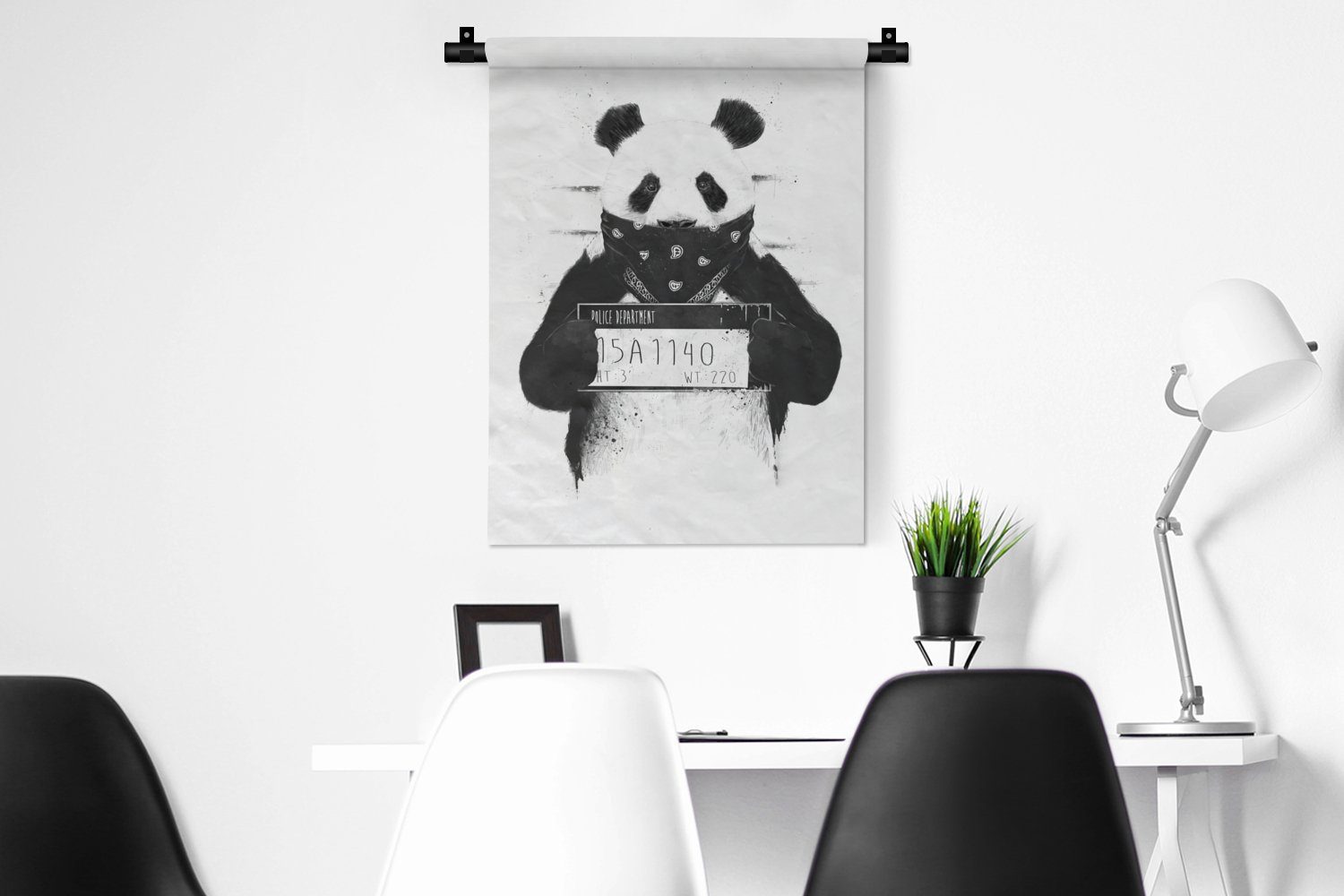- Wohnzimmer, Deko - für Schlafzimmer Stoff Kriminell MuchoWow an der Tapisserie, Wanddekoobjekt Tiere, Panda - Wand,