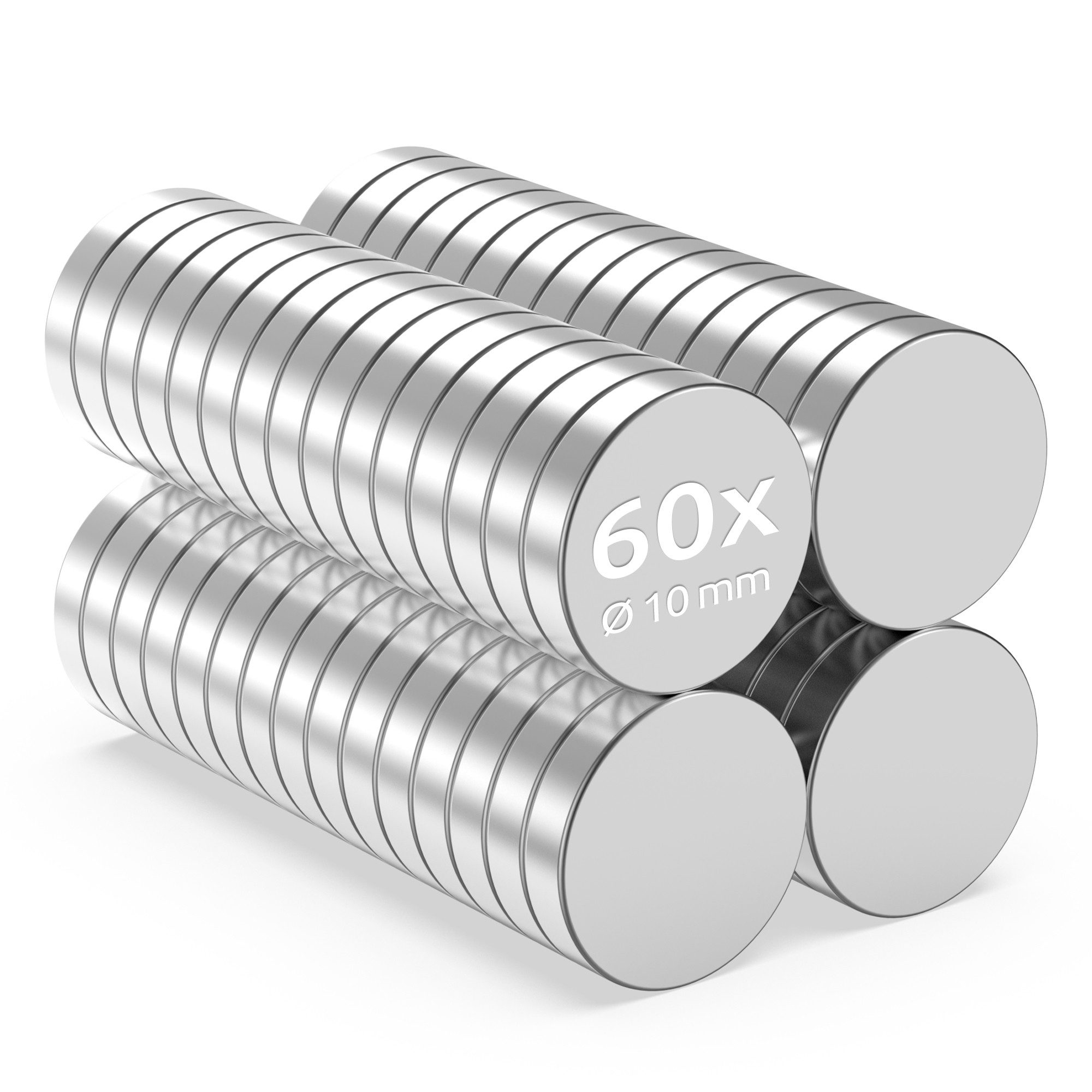 ECENCE Magnet 60x Neodym Magnete rund 10x2mm - - Extrem Stark (60-St)