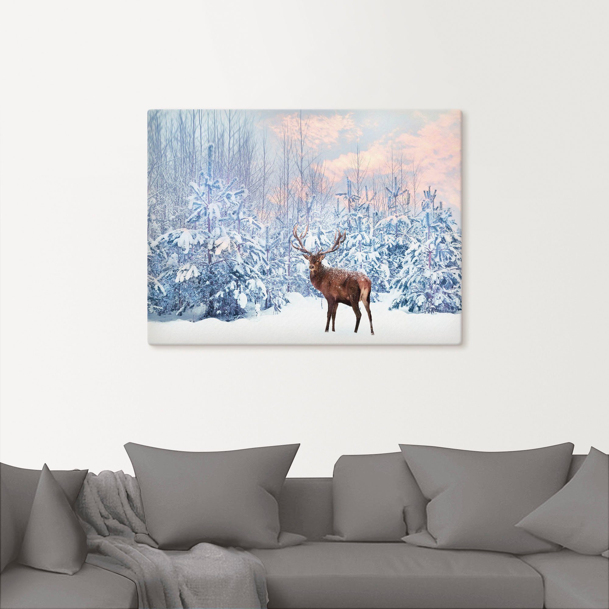 Artland Wandbild »Hirsch im Winterwald«, Hirschbilder (1 Stück), in vielen Größen & Produktarten - Alubild / Outdoorbild für den Außenbereich, Leinwandbild, Poster, Wandaufkleber / Wandtattoo auch für Badezimmer geeignet-kaufen