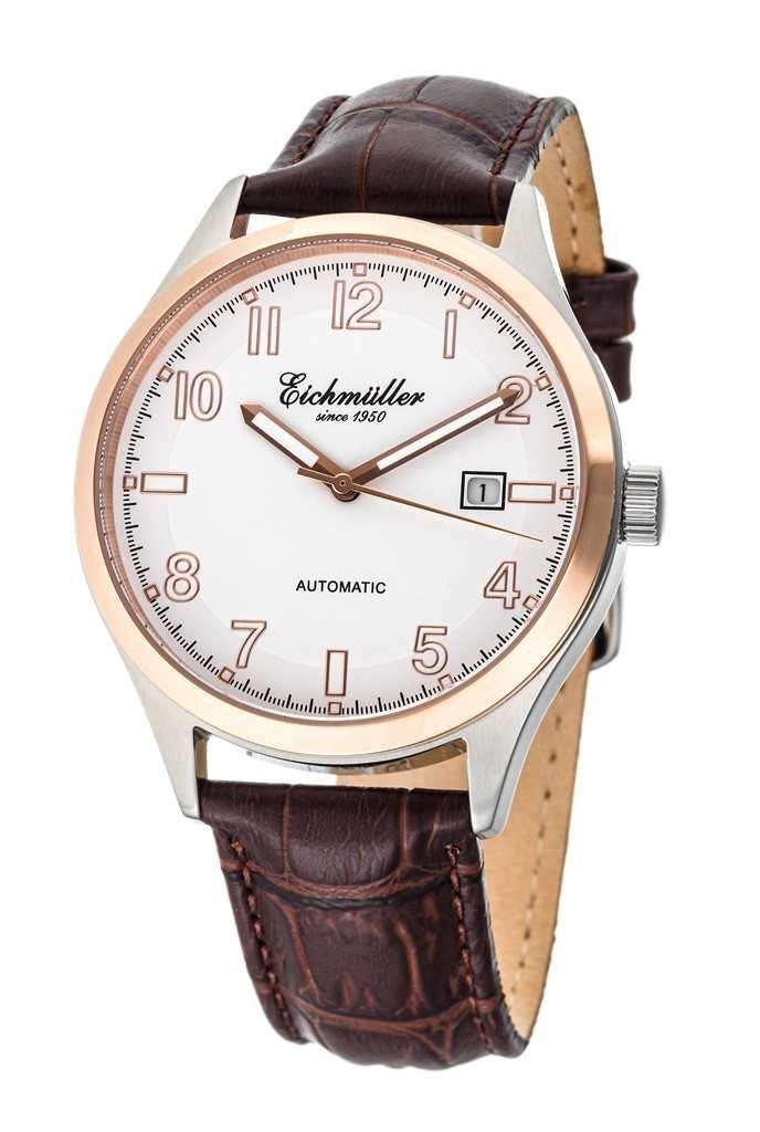 Eichmüller Automatikuhr RE7043 Herrenuhr Bicolor Lederband braun 42 mm