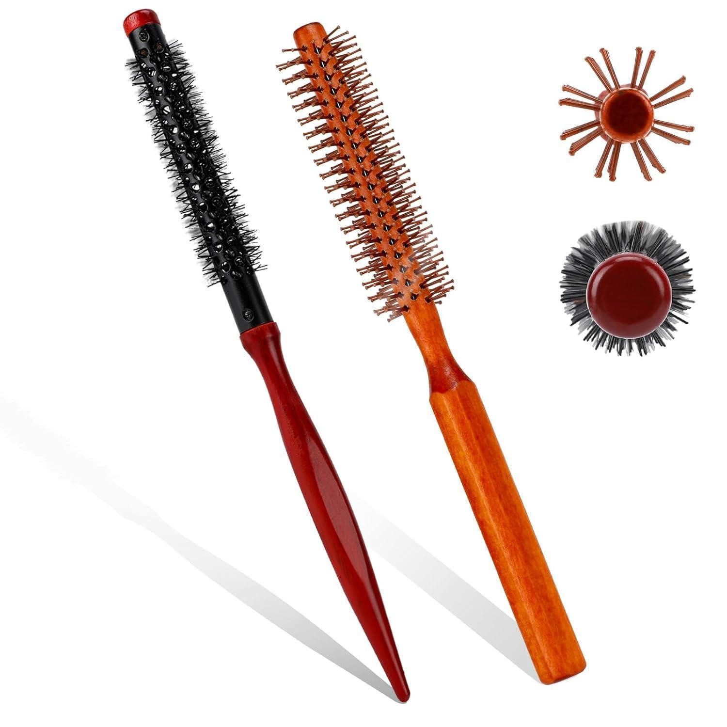 LuxusKollektion Rundbürste Kleine Rundbürste 2er Set Mini-Tolle-Lockenbürsten Holzgriff