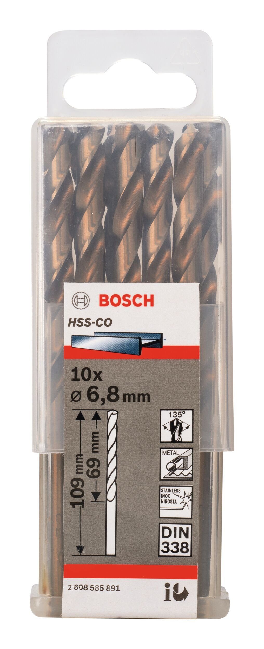 BOSCH Metallbohrer, (10 Stück), HSS-Co x 338) 6,8 69 109 - x mm - (DIN 10er-Pack