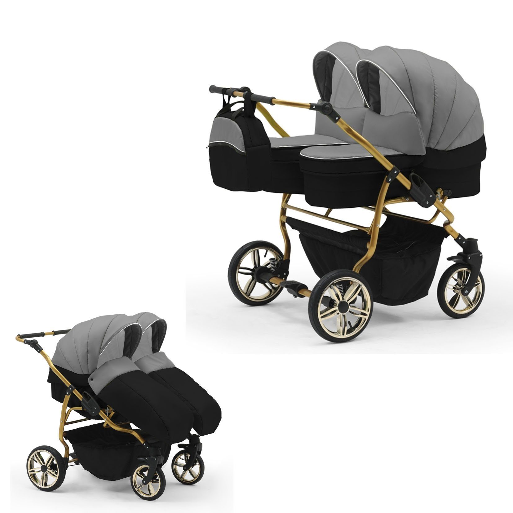 10 - Duet - Grau-Schwarz 2 babies-on-wheels Lux Teile in in Farben 1 Zwillingskinderwagen 33 Zwillingswagen