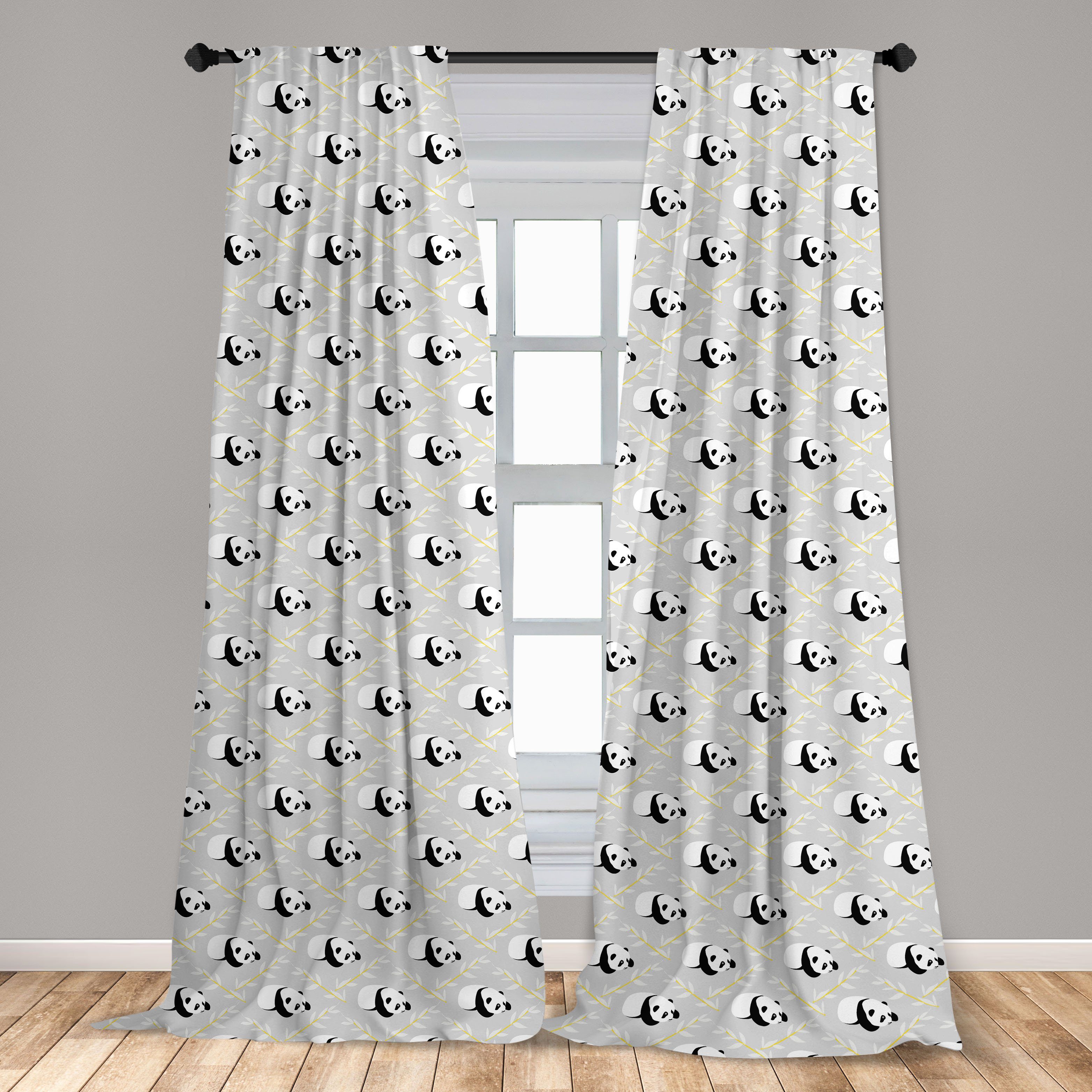 Gardine Vorhang für Microfaser, Abakuhaus, Cartoon-Tier Dekor, Zweige Wohnzimmer Panda belaubte Schlafzimmer