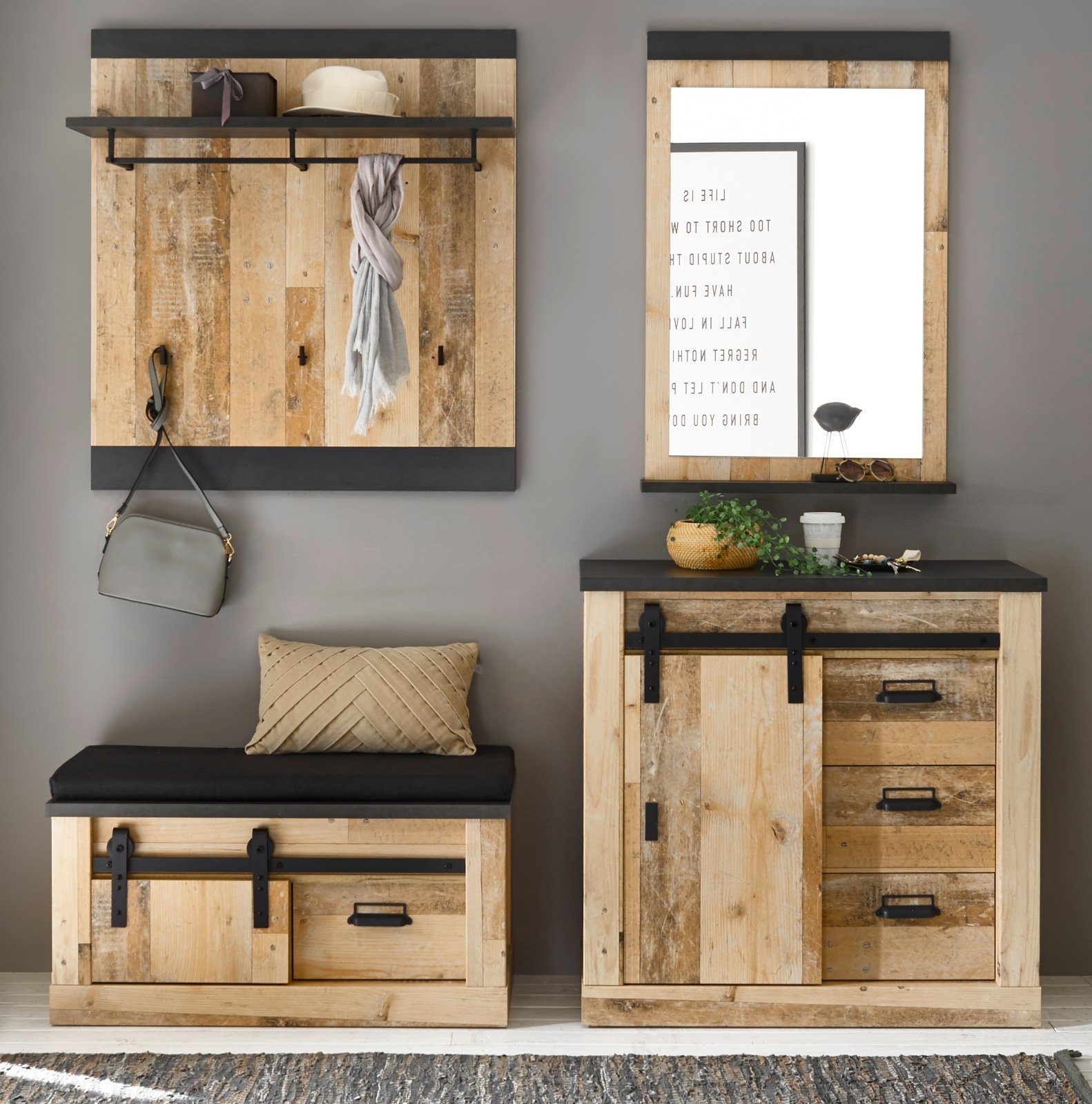 Furn.Design Garderoben-Set Stove, (Flurgarderobe 5-teilig in Used Wood hell günstig online kaufen