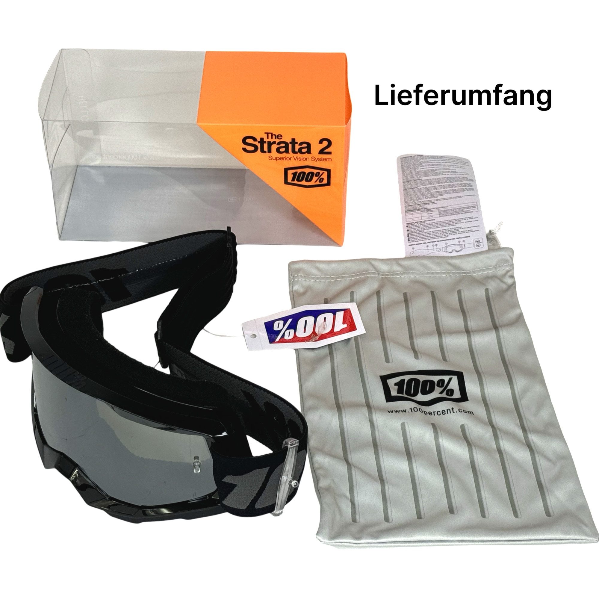 100% Motorradbrille 100% Strata V2 goggle Motocross MTB FR DH Fullfacehelm Schutz Brille – Bild 5 von 5