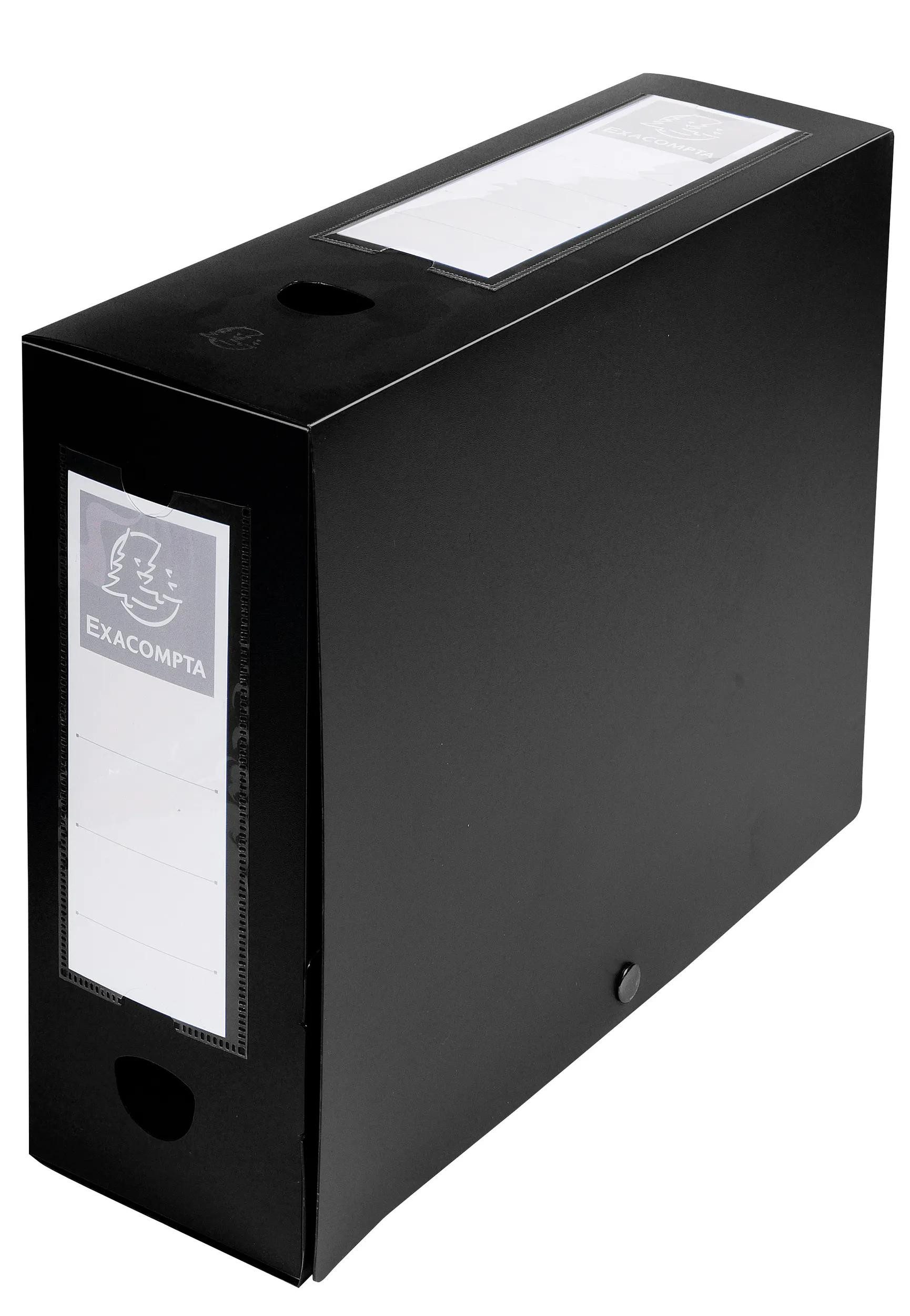 EXACOMPTA Archivcontainer 10x Archivbox + Knopf, PP 700µ, Rücken 100mm, A4, Schwarz, 59931E, Boxen mit Druckknopf