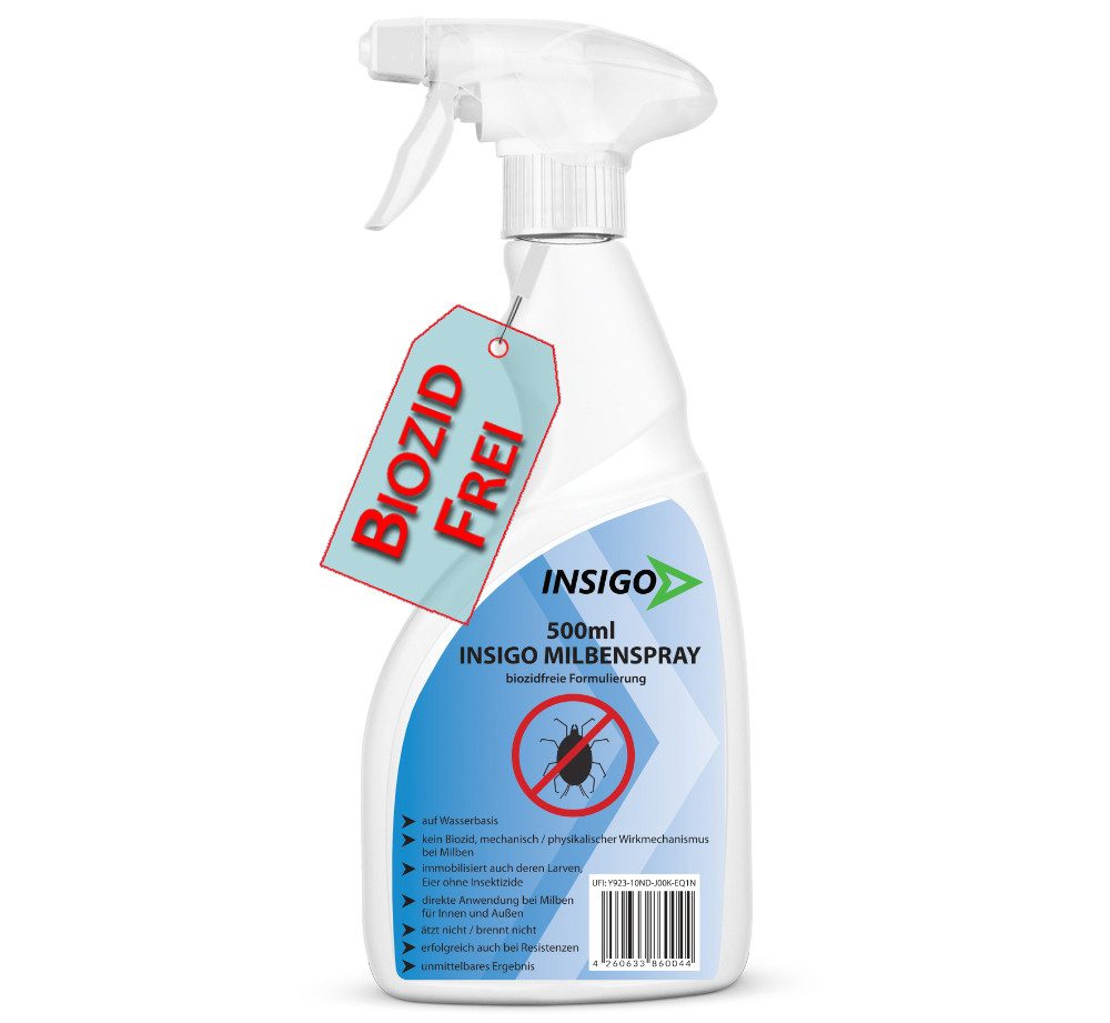 INSIGO Insektenspray Anti Milben-Spray Milben-Mittel Ungezieferspray, 1-St., biozidfreie Formel, auf Wasserbasis, geruchsarm, brennt / ätzt nicht