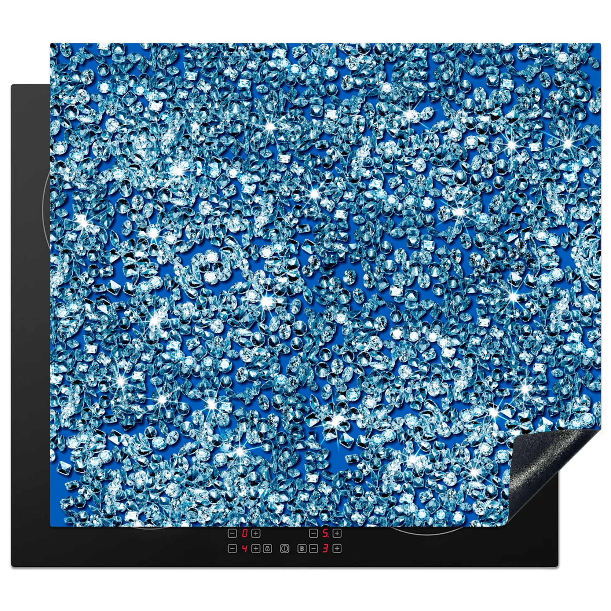 cm, nutzbar, Vinyl, MuchoWow Herdblende-/Abdeckplatte Mobile 60x52 Ceranfeldabdeckung Hintergrund, als tlg), Arbeitsfläche Diamanten Die blauen (1