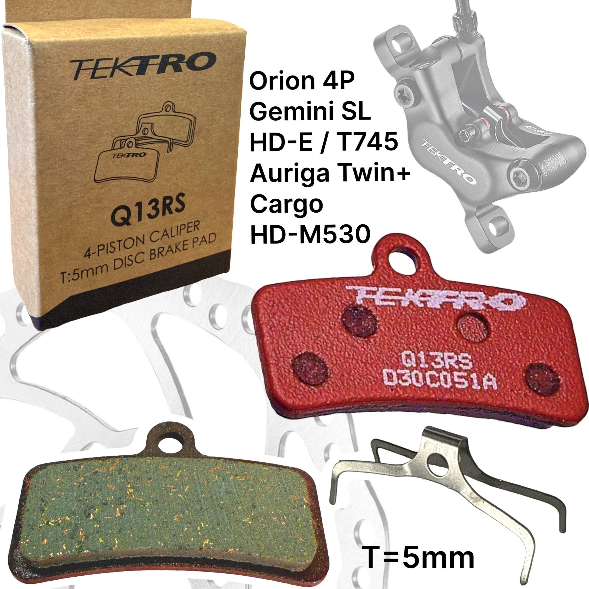 Tektro Scheibenbremse Tektro Q13RS Resin Fahrrad Scheibenbremsbeläge 4 Kolben Rot