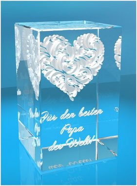 VIP-LASER Dekofigur 3D Glasquader I Motiv: Verziertes Herz Bester Papa der Welt, Hochwertige Geschenkbox, Made in Germany, Familienbetrieb