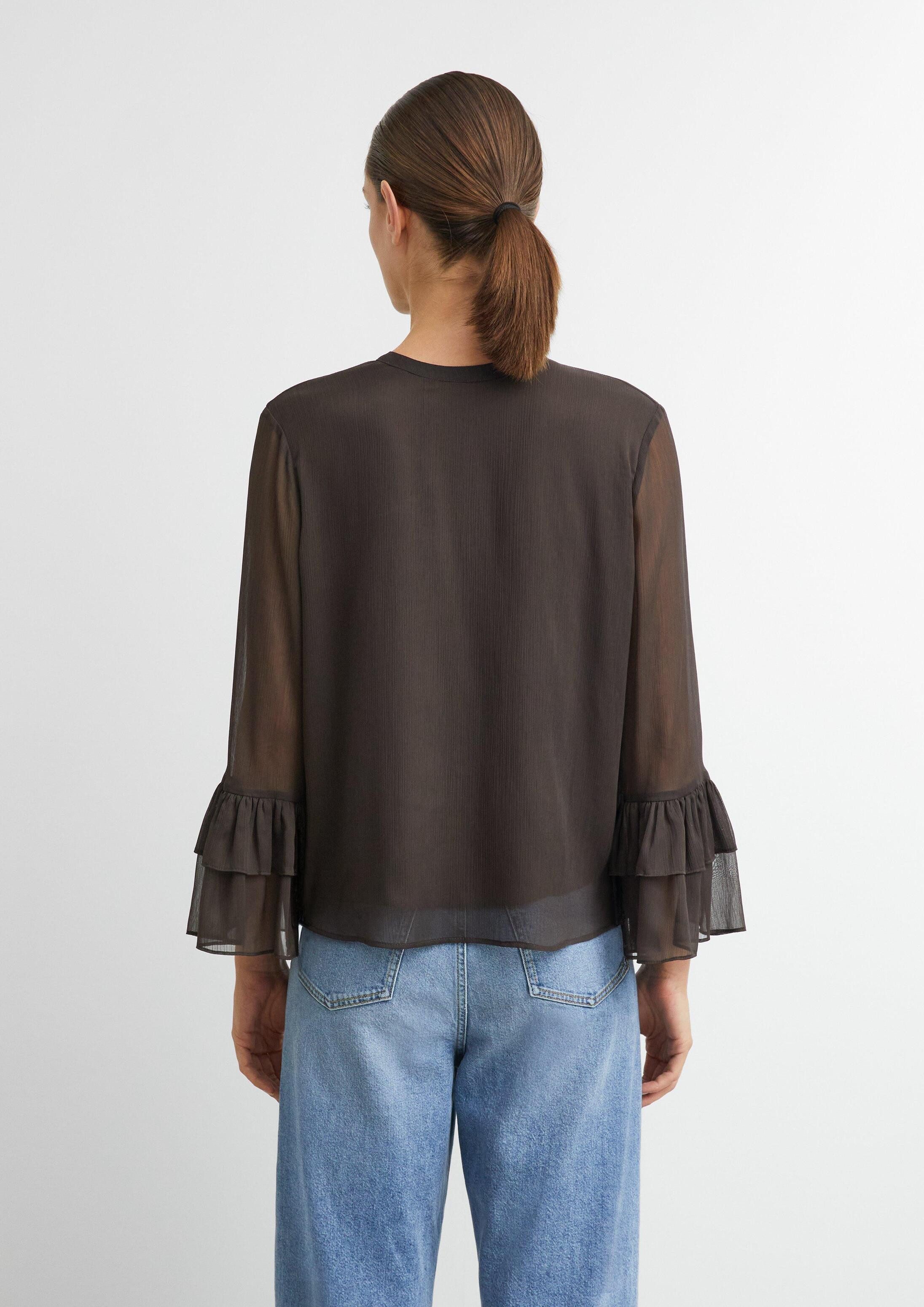 comma Langarmbluse Bluse Strukturierte Chiffon-Bluse mit Volant-Ärmeln