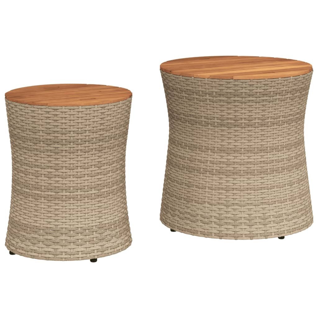 vidaXL Gartentisch Garten-Beistelltische 2 Stk. mit Holzplatte Beige Poly Rattan (1-St)