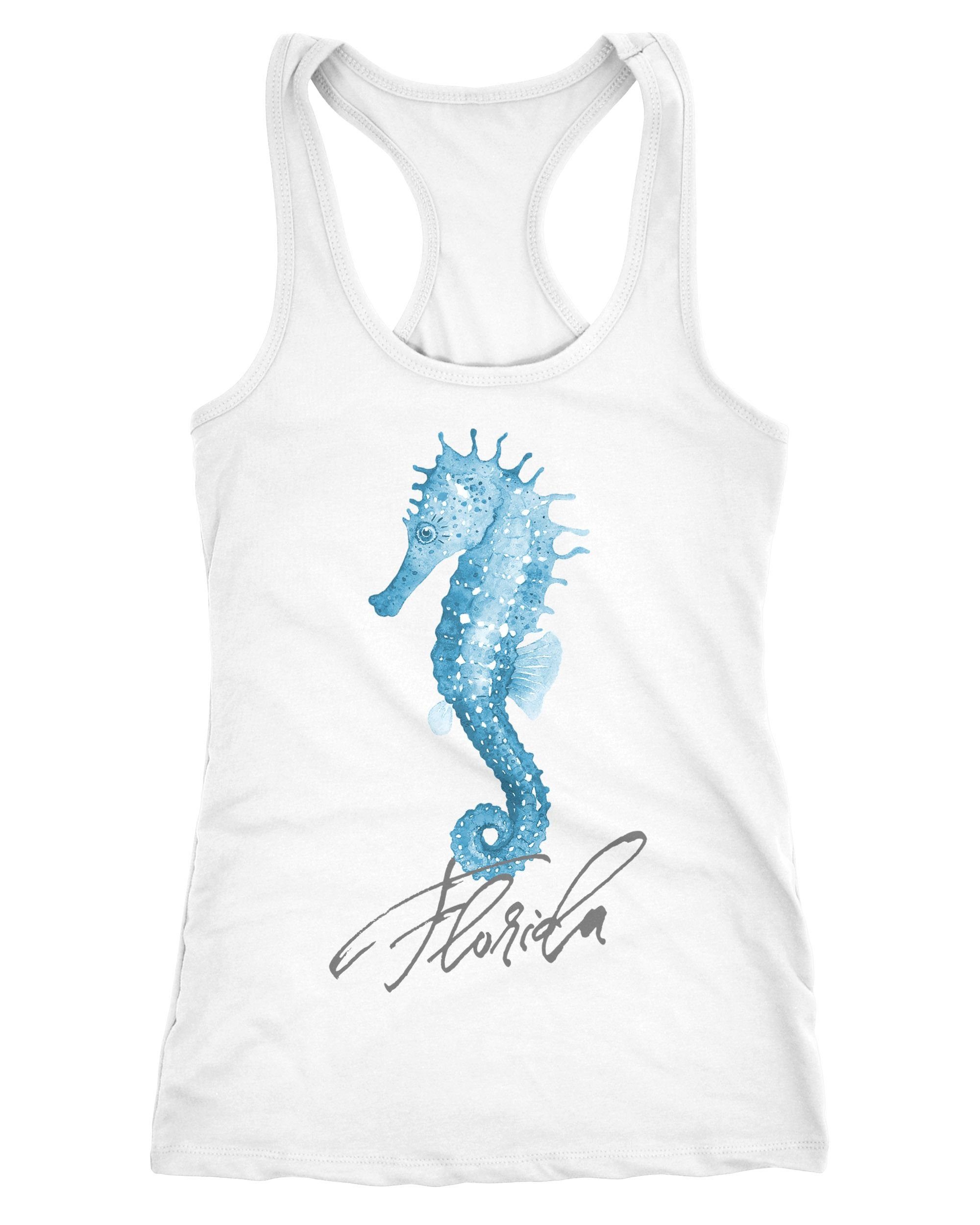 Tanktop Damen Tank-Top Shirt Flamingo Seepferdchen Florida Watercolor