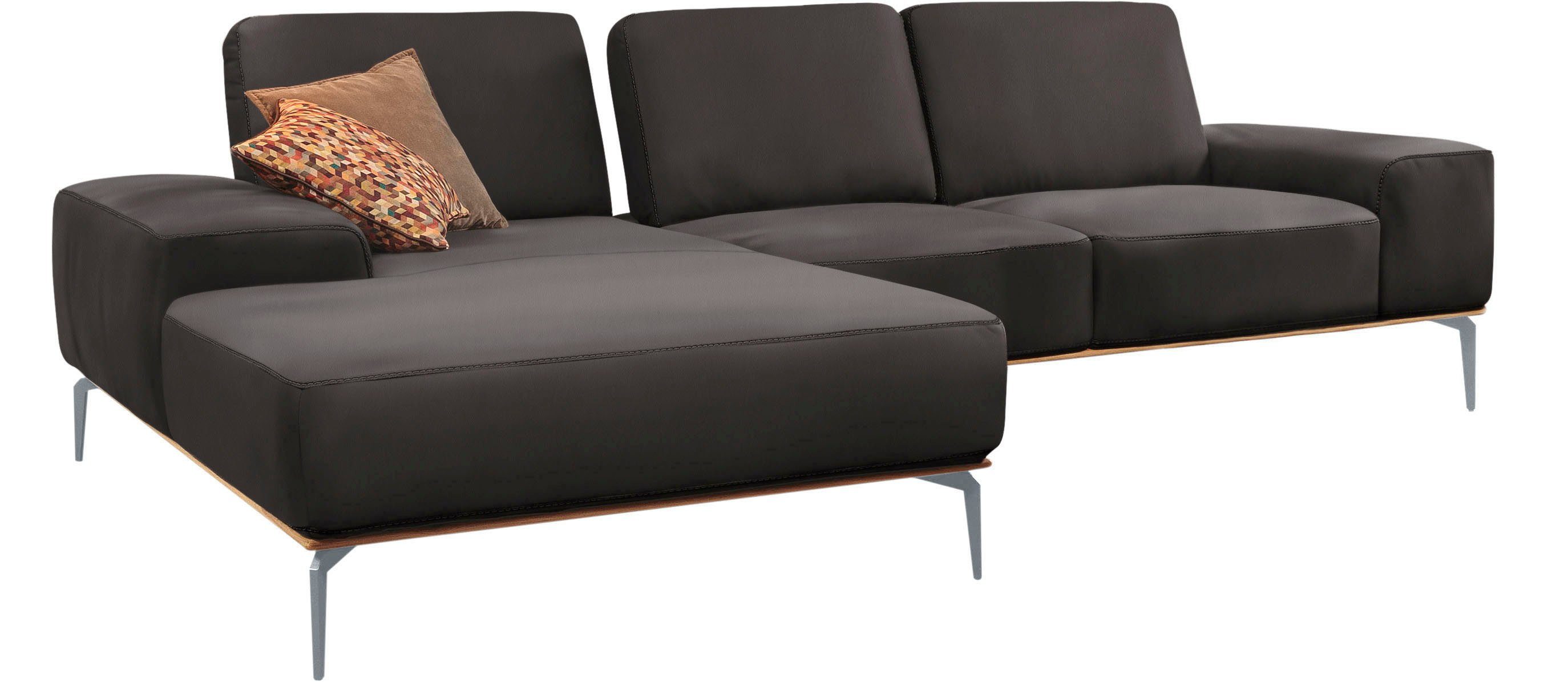 W.SCHILLIG Ecksofa run, Designsofa mit tollem Sitzkomfort, bequem, L-Form, mit elegantem Holzsockel, Füße in Silber matt, Breite 279 cm