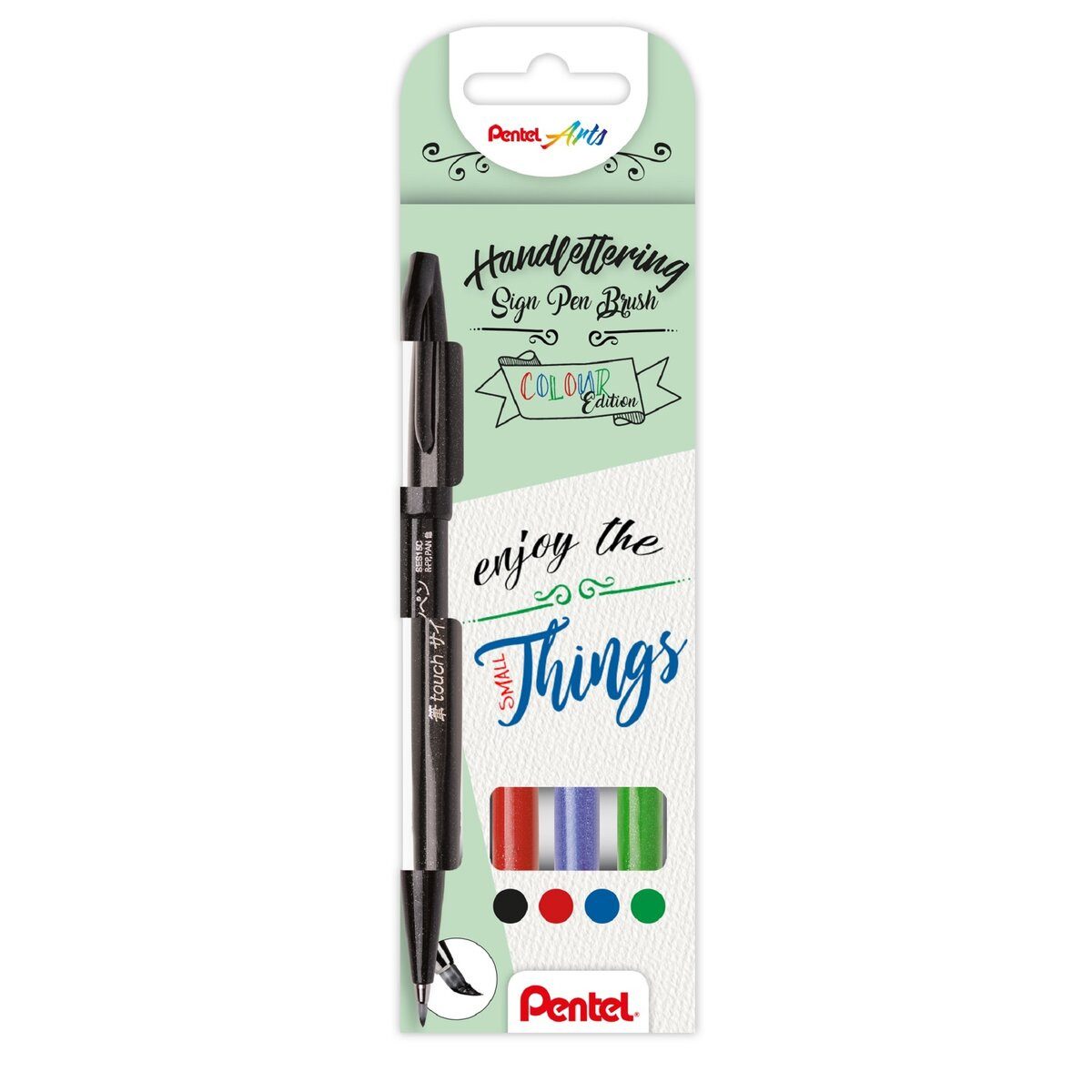 PENTEL Filzstift Faserschreiber Brush Pen - 0,2-2,0 mm 4er Pack sortiert.