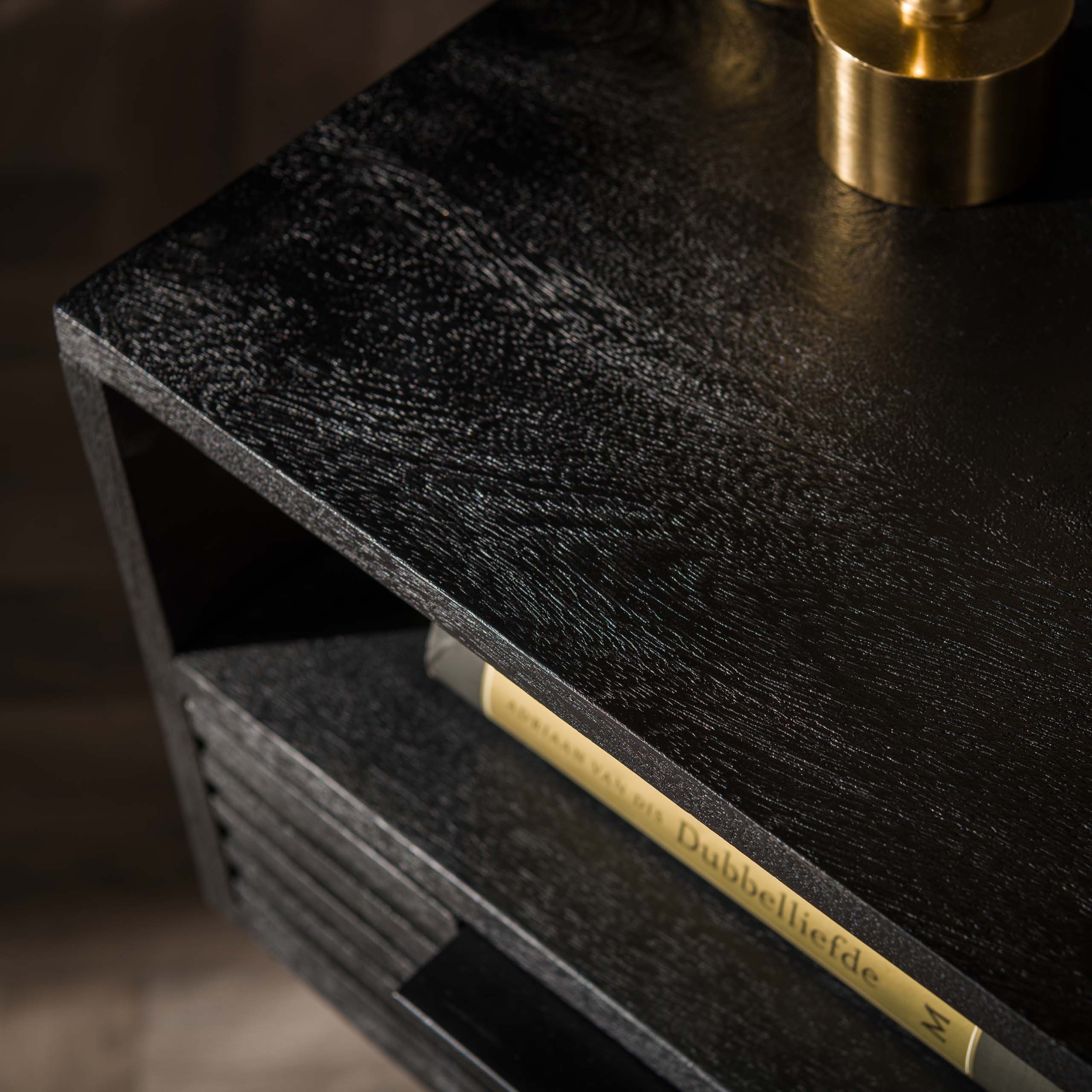 Villa Möbel Nachttisch Marina (1 Tisch, 1-St), Nachttisch aus Mango Holz schwarz mit Schublade