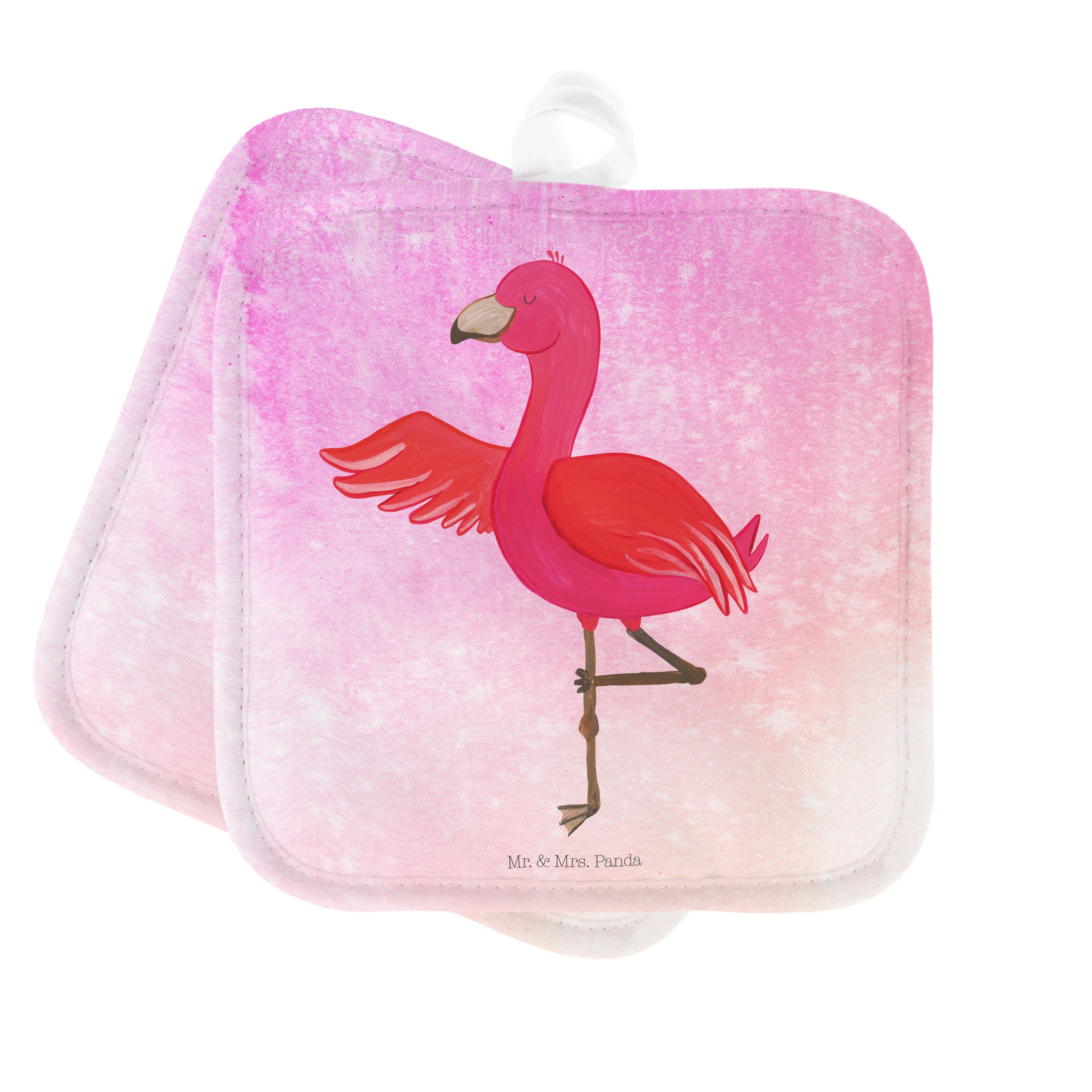 Mr. & Mrs. Panda Topflappen Flamingo Yoga - Aquarell Pink - Geschenk, Vogel, Ofenhandschuh, Yoga-, (1-tlg)