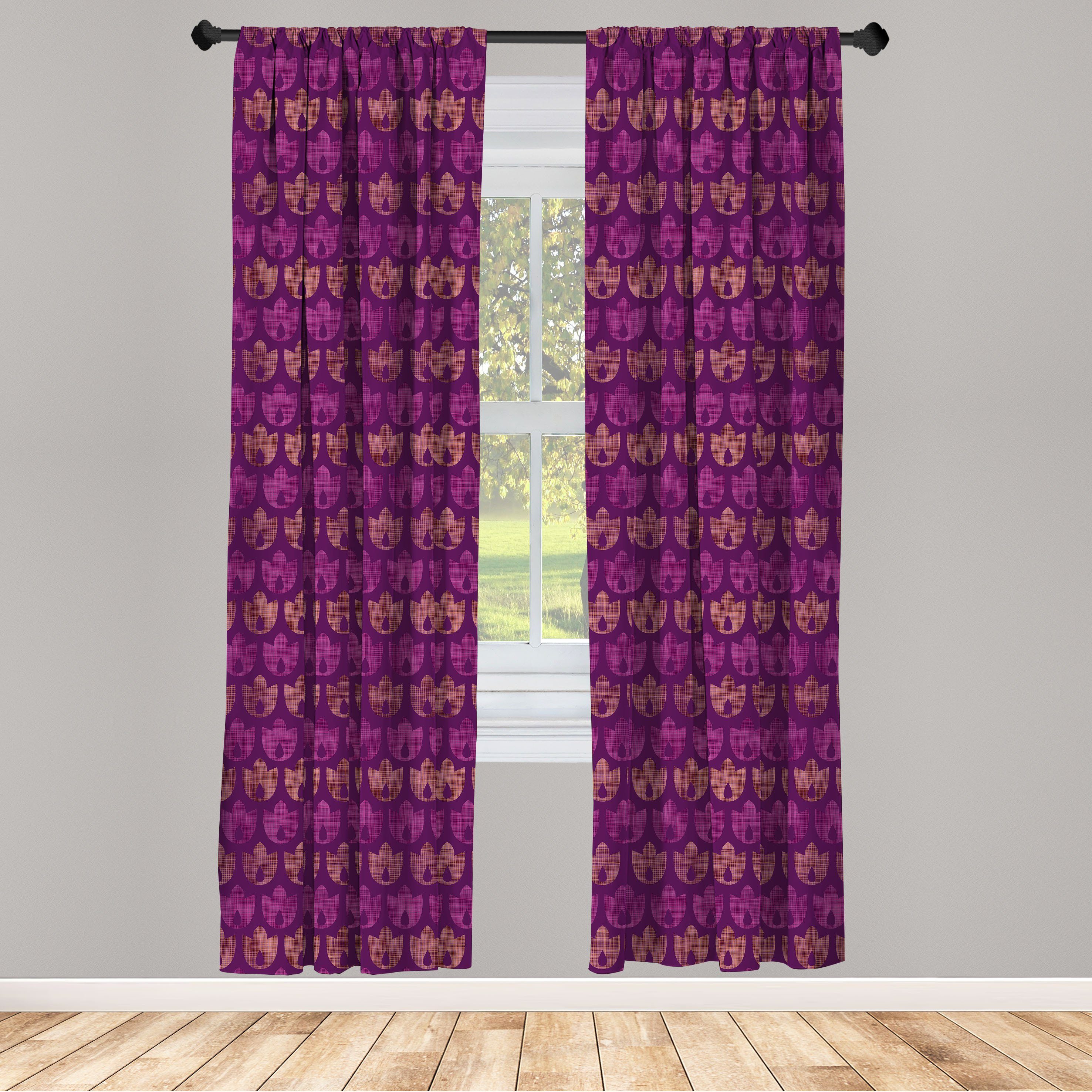 Gardine Vorhang für Wohnzimmer Schlafzimmer Microfaser, Abakuhaus, Entwurf Dekor, Tulpen Geometrische Dunkelviolett