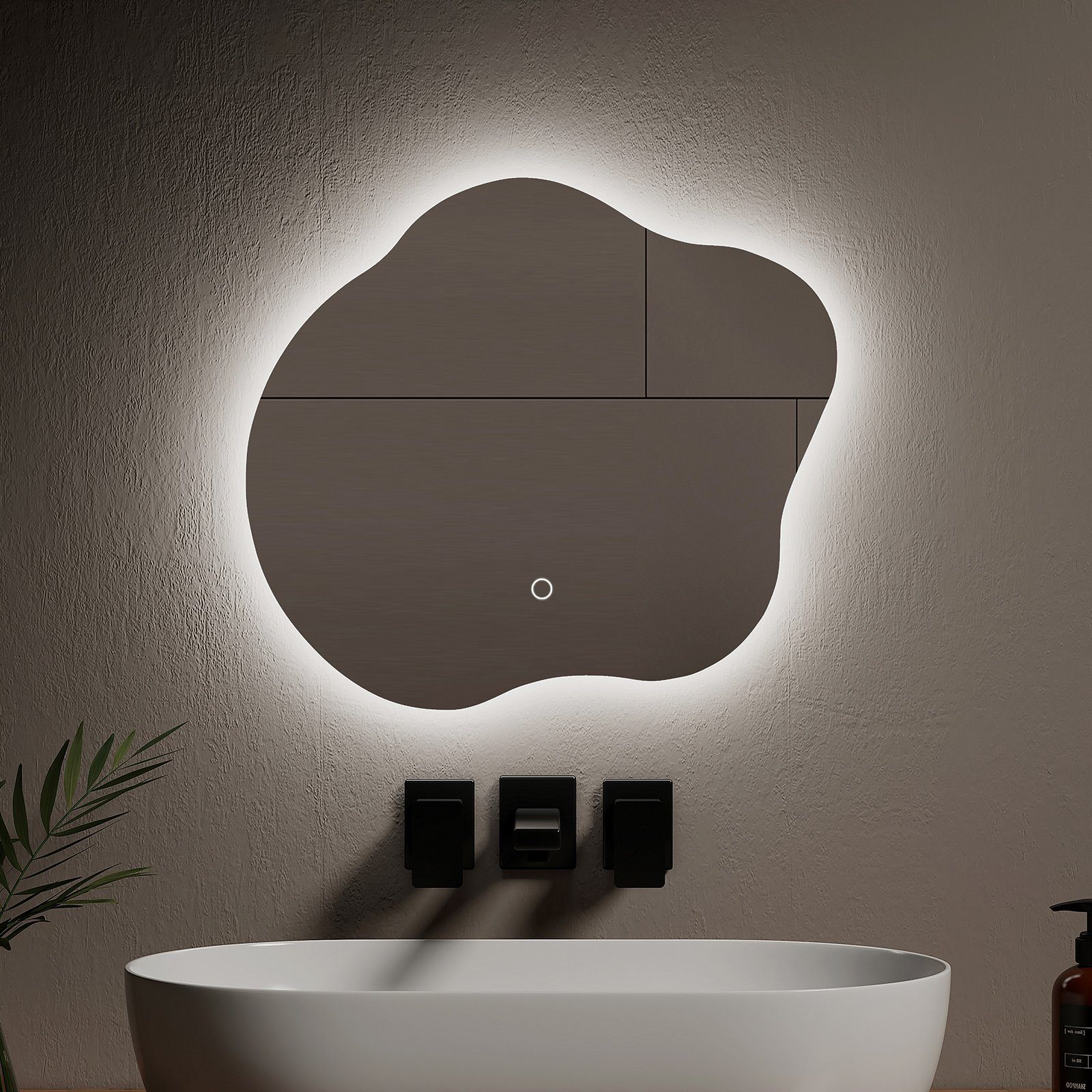 EMKE Badspiegel mit Rahmenloser Unregelmäßiger Farben Lichts, Beleuchtung Wandspiegel, Antibeschlag,Vertikal/Horizontal 3 des Spiegel Installation