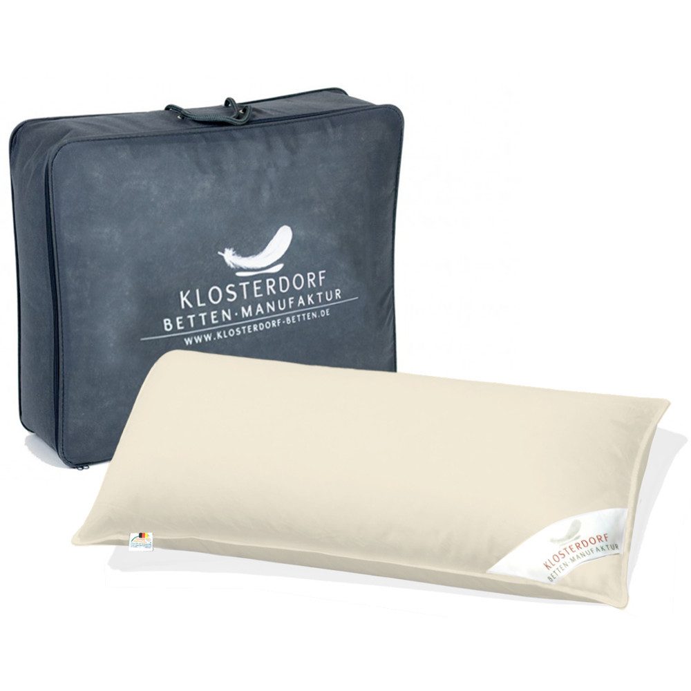 Klosterdorf Betten-Manufaktur 3-Kammer-Kopfkissen Premium Bio Dreikammer Kopfkissen - 40x80 cm - 80x80 cm - nobel -, Füllung: Bio Daunenkissen Daunenkopfkissen, Seitenschläfer, Rückenschläfer, Für erholsamen und gesunden Schlaf, liebevolle Handarbeit aus unserem deutschen Familienbetrieb