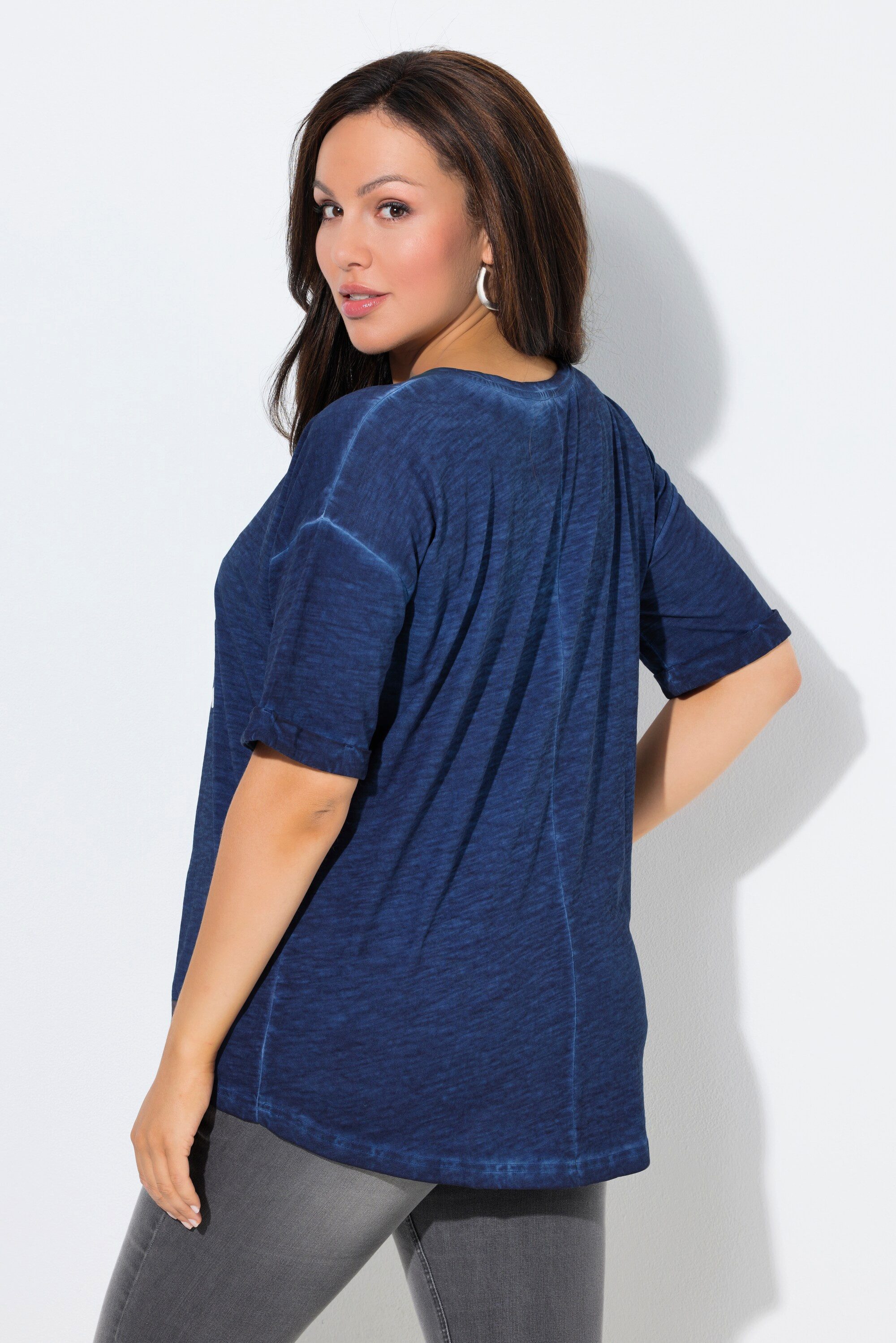 Ulla Popken T-Shirt T-Shirt Schriftdruck Oversized Rundhals Halbarm