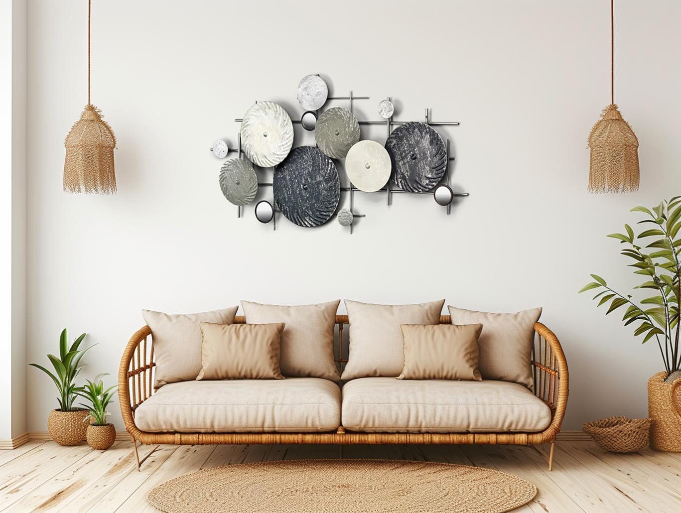 Kobolo Wandbild Metallbild Wanddekoration DISC silber-grau, mit Spiegelelem günstig online kaufen