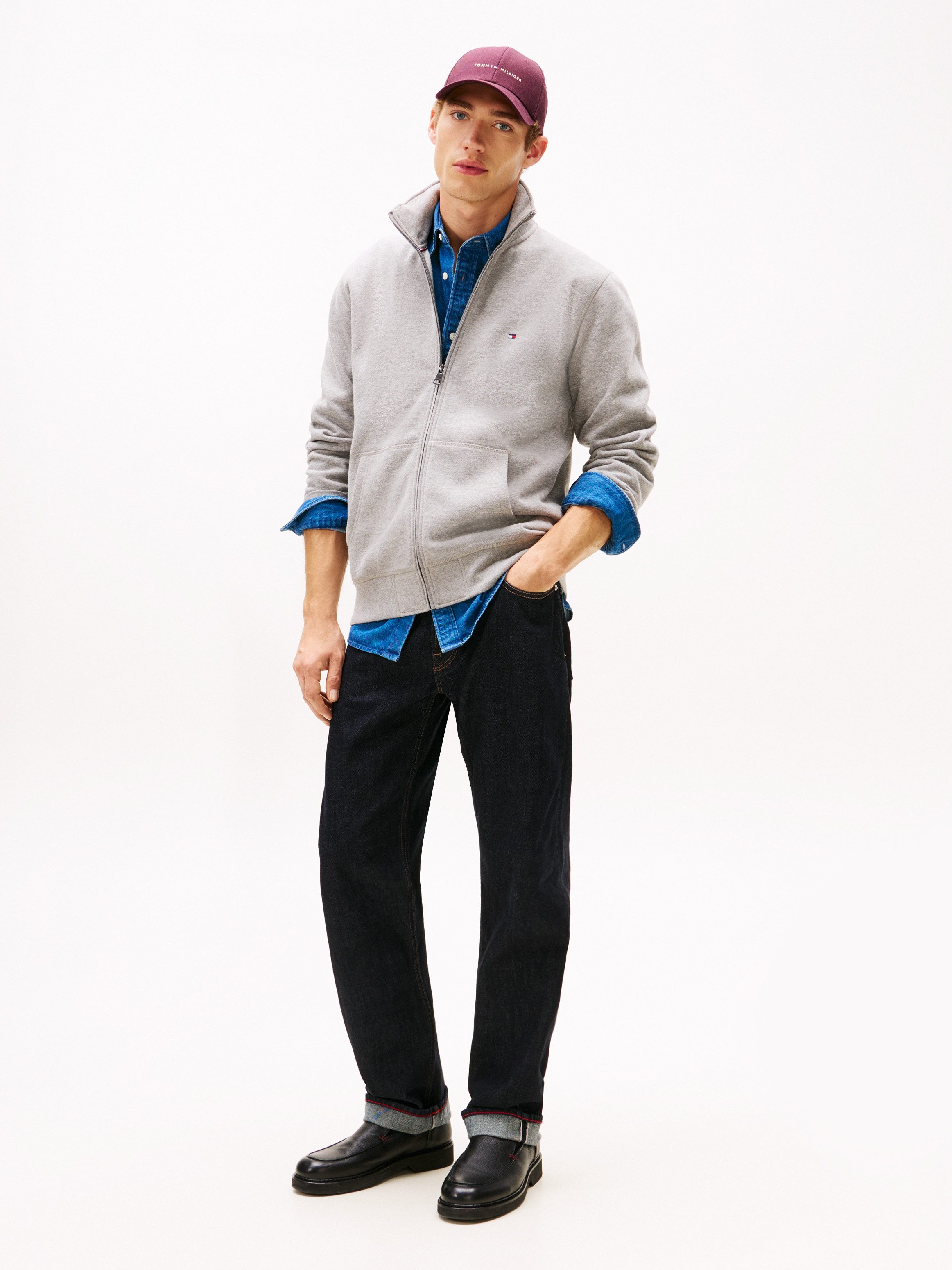 Tommy Hilfiger Sweatjacke ESSENTIAL FLEECE STAND COLLAR mit Stehkragen, regular fit, Rippbündchen