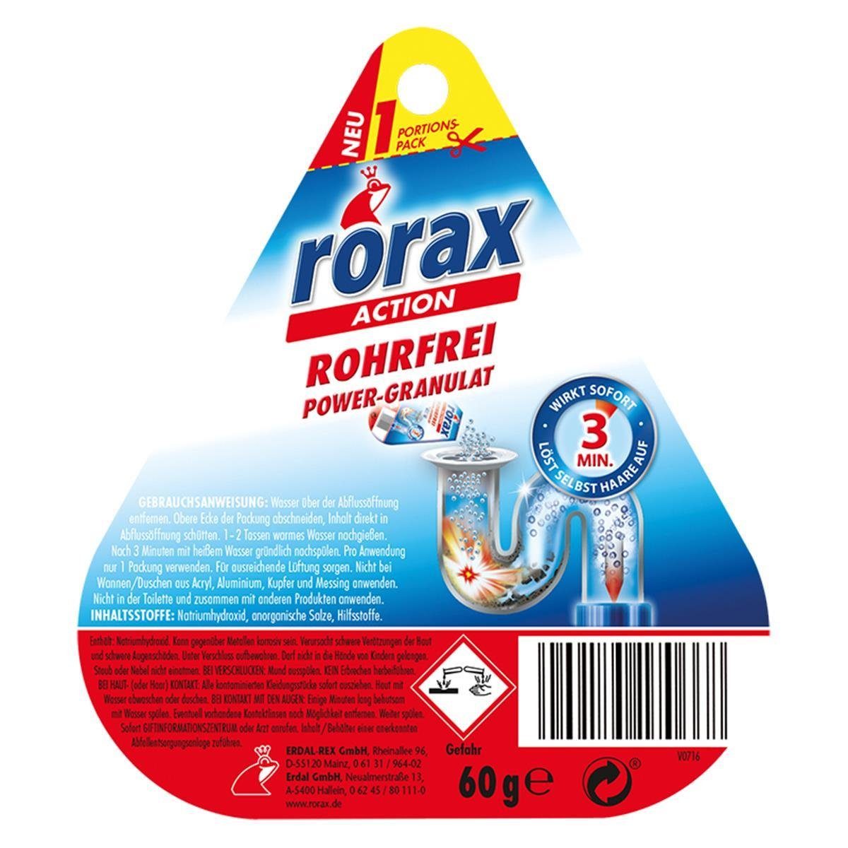 60g rorax & löst - s sofort Rohrfrei Power-Granulat Wirkt Portionspack Rohrreiniger rorax