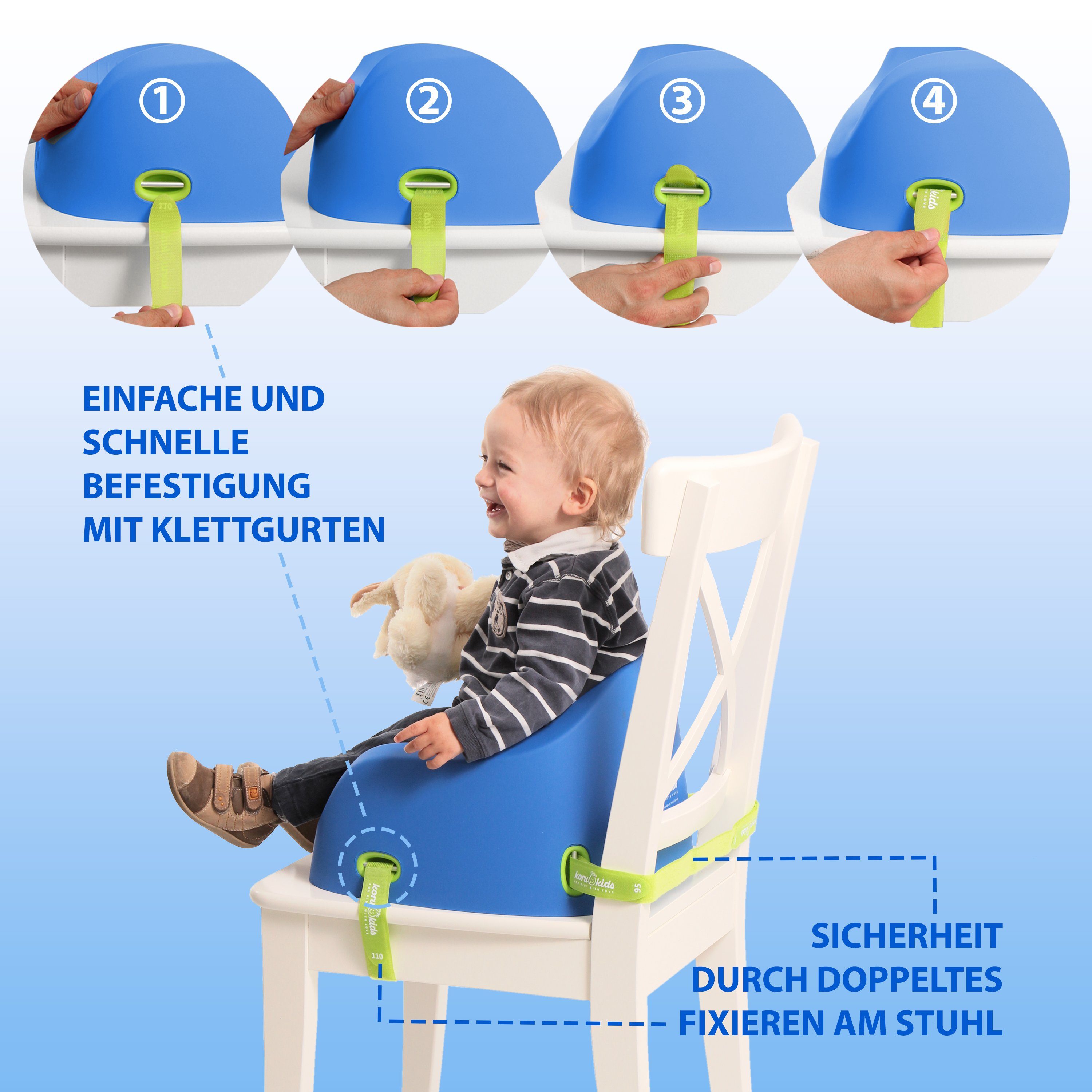 fixieren, plus, leicht Leicht 40,00 Jahre Booster, Toddler Monate, ab: Koru Kindersitzerhöhung zu Kids Blue Stuhl reinigen, 7 bis: zu robust am bis: 12 stapelbar, kg, Ocean