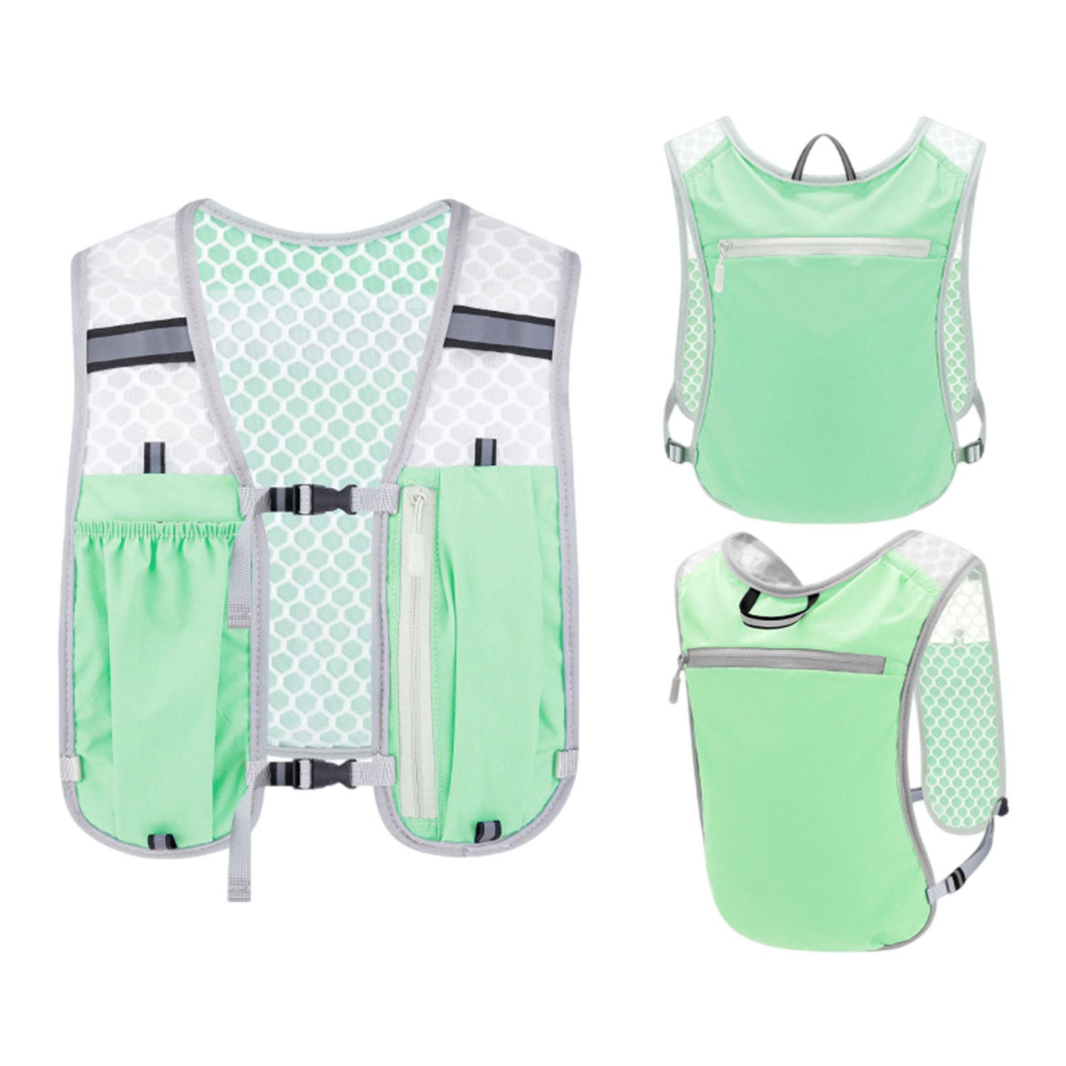 Refttenw Trinkrucksack Damen Laufweste Herren Atmungsaktiv & Verstellbar Reflektierend, 500ml Flaschenfach & Handy-Reißverschlussfach (bis 7 Zoll)