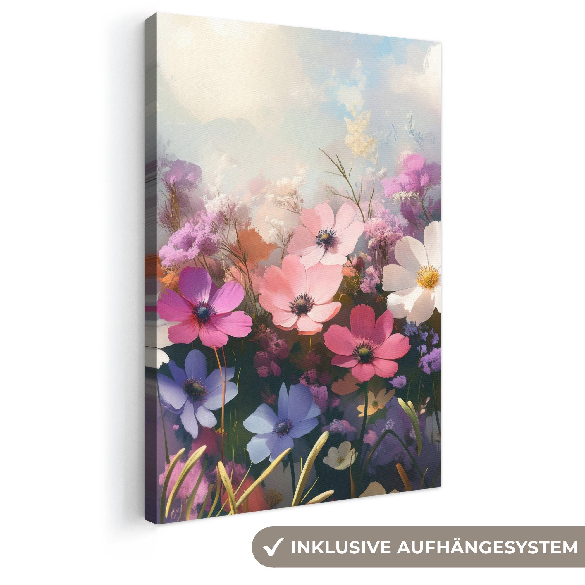 OneMillionCanvasses® Leinwandbild Blumen - Bunt - Blühend, Fotodruck (1 St), Leinwand Canvas Wandbild, Wanddekoration 20x30 cm