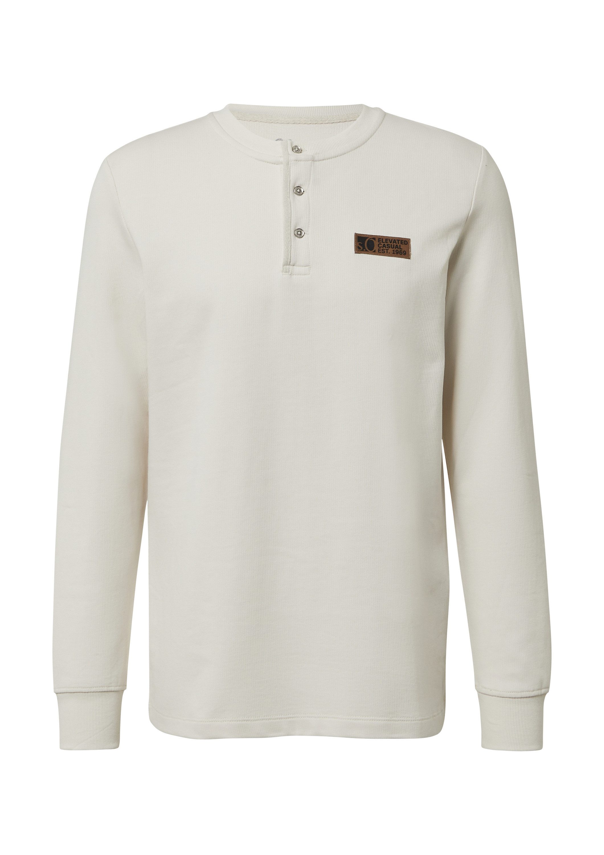 s.Oliver Langarmshirt T-Shirt Geripptes Henley-Shirt mit Label-Patch – Bild 2 von 5