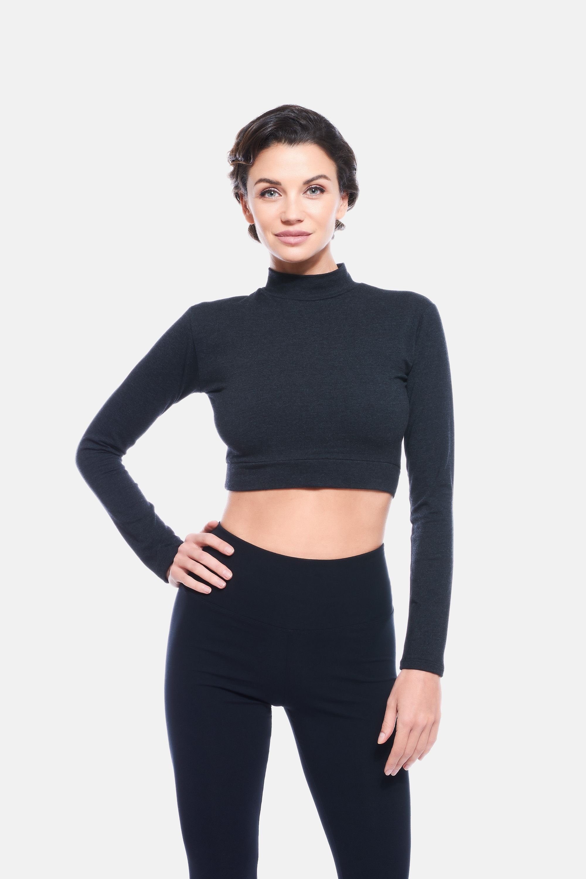 Evoni Crop-Top Damen Thermo Langarmshirt