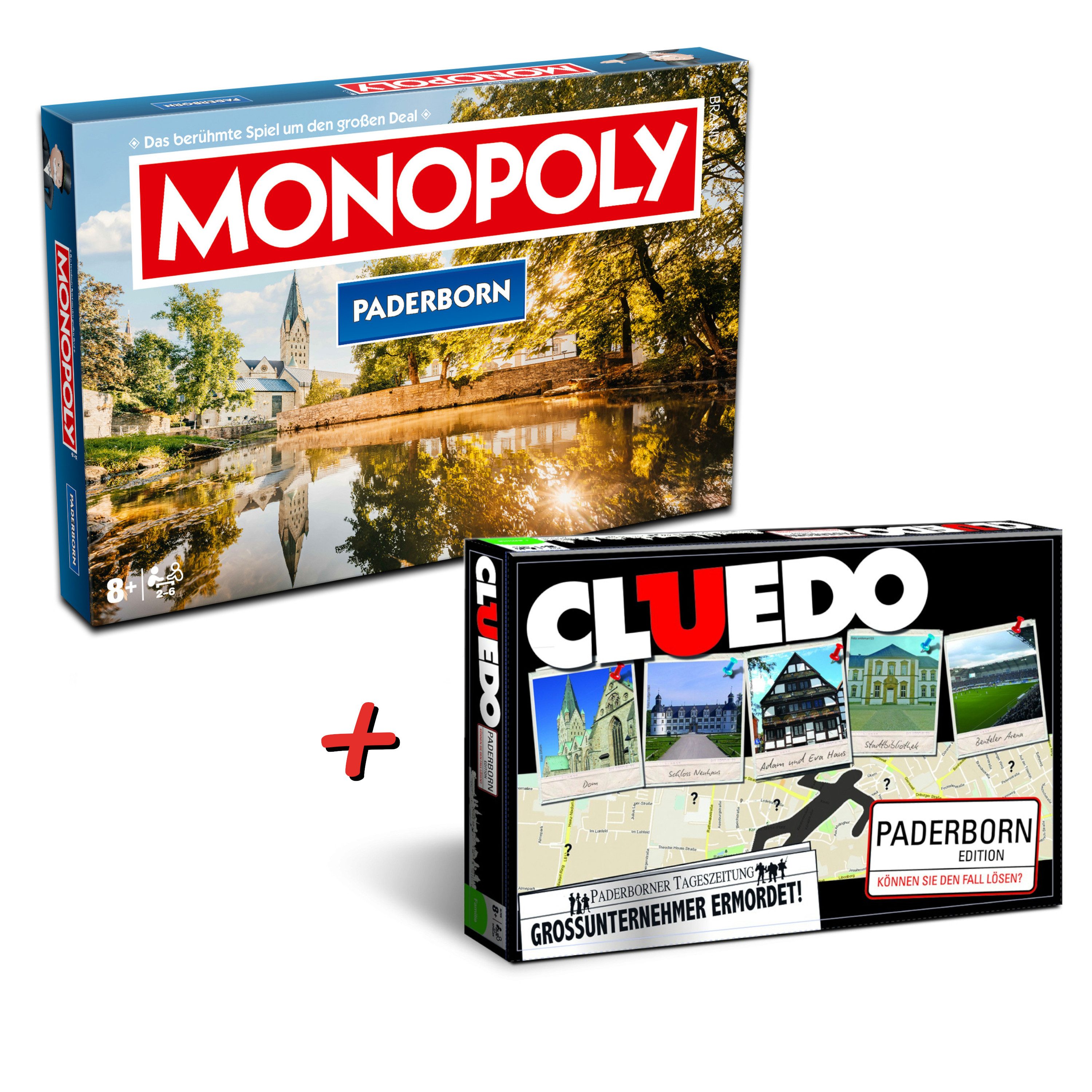 Winning Moves Spiel Monopoly Paderborn + Cluedo Paderborn, Brettspiel, 2er Bundle