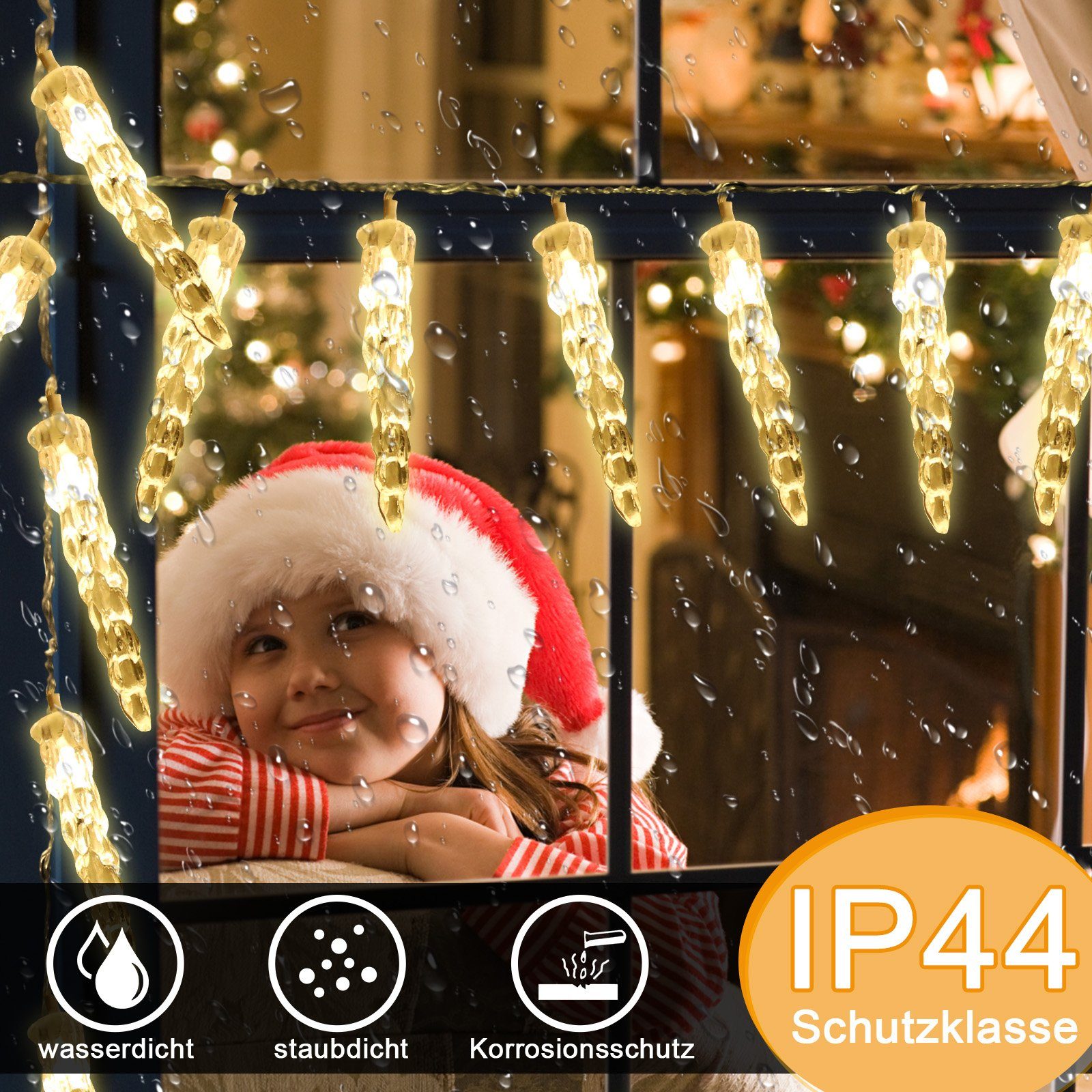 Weihnachten LED-Lichterkette Deko Warmweiß, Wasserdicht Lichterkette IP44 Eiszapfen Außen 40LEDs Gimisgu LED