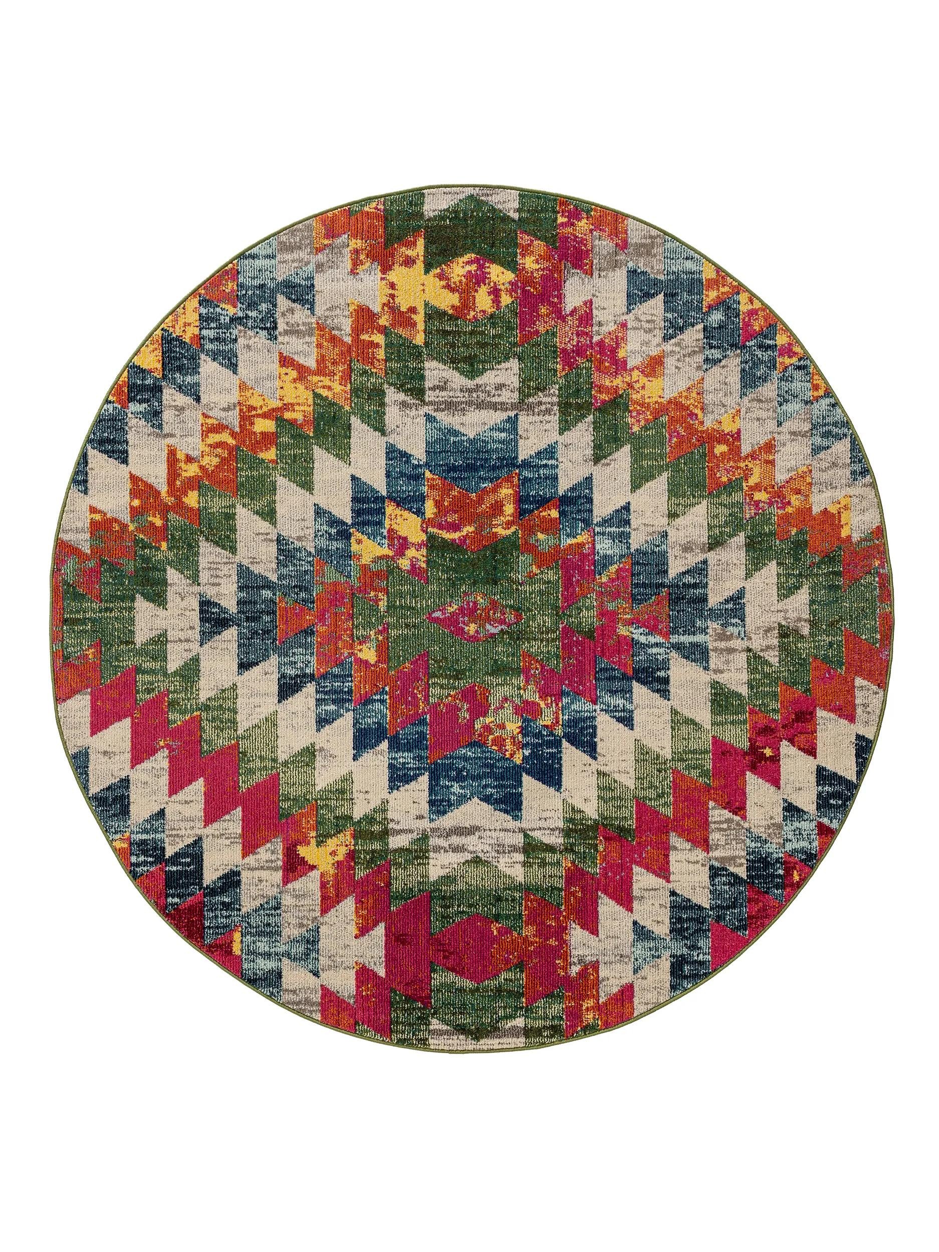 benuta Teppich Casa, rund, Höhe: 11 mm, Teppich Wohnzimmer, Esszimmer, Schlafzimmer, Flur, Farbenfroh, Retro