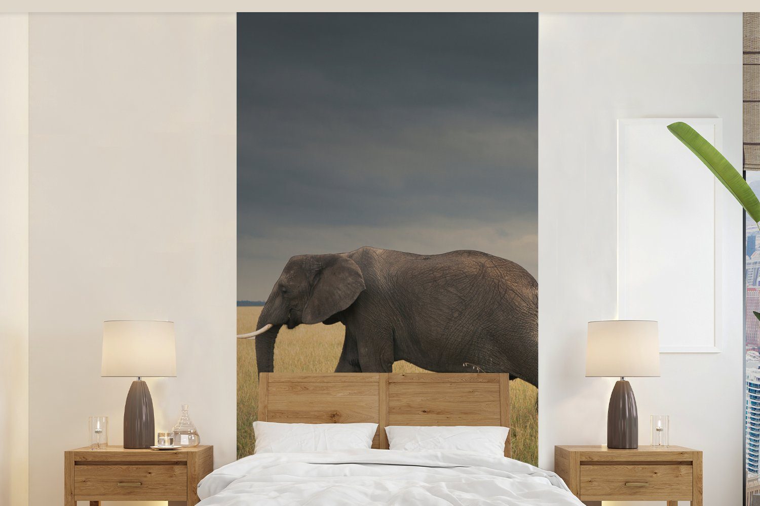 MuchoWow Fototapete Elefant - Savanne - Tiere - Natur, Matt, bedruckt, (2 St), Vliestapete für Wohnzimmer Schlafzimmer Küche, Fototapete