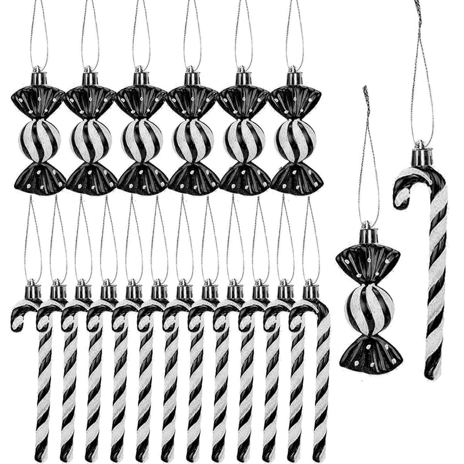 LuxusKollektion Hänge-Weihnachtsbaum Weihnachtsanhänger Zuckerstange & Bonbon schwarz 14/8,5cm (18 St)