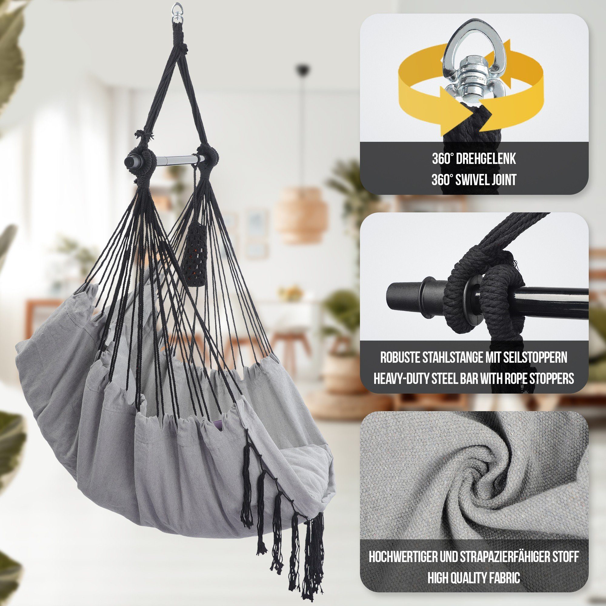 MIADOMODO Hängesessel Hängesessel Kissen Haken Faltbar günstig online kaufen